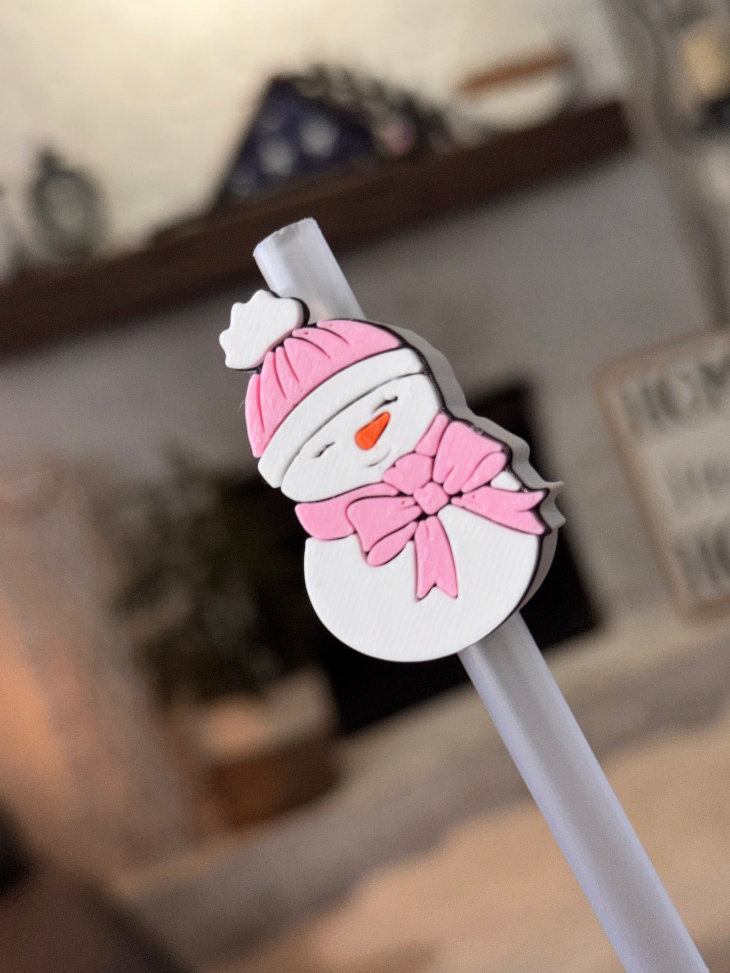 Girl Snow man Straw Topper