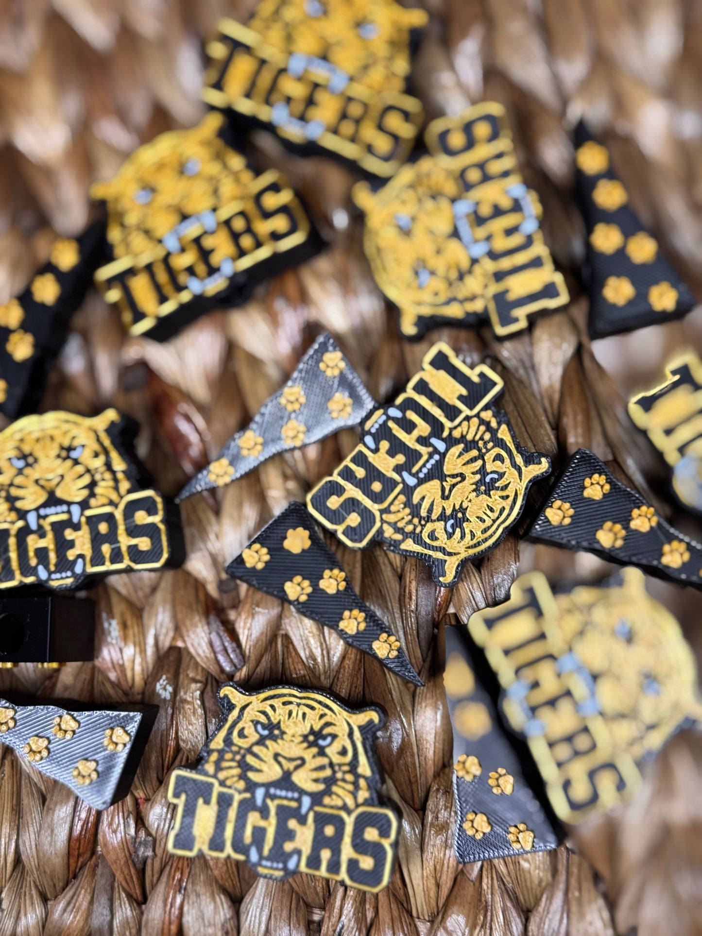 Tiger Paw flag banner black and gold Straw Topper