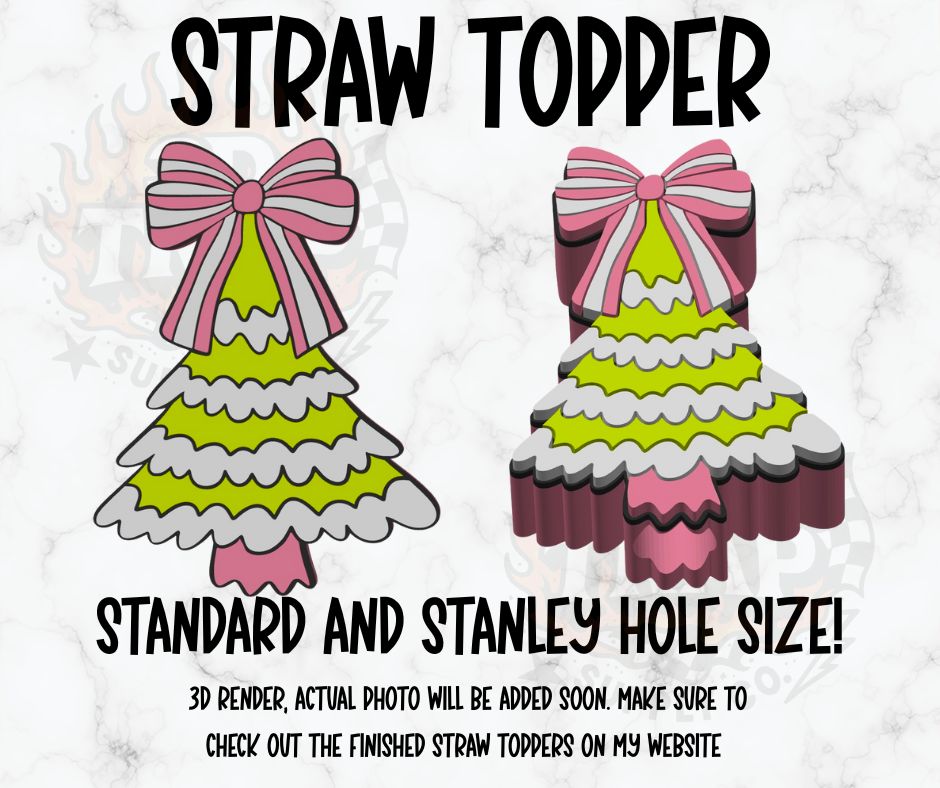 Cute Christmas Tree Stripe bow straw topper