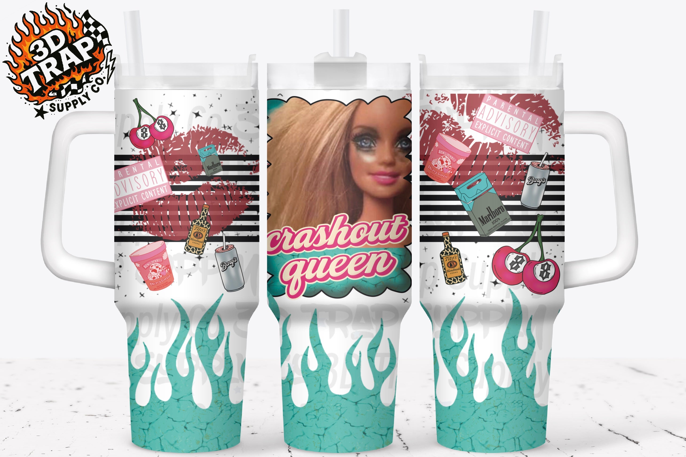 Crashout Queen 40 oz Tumbler With Handle | Insulated Stainless Steel Cup | Reusable Drinkware