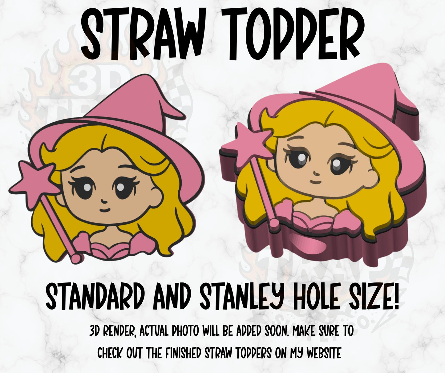 Pink witch straw topper