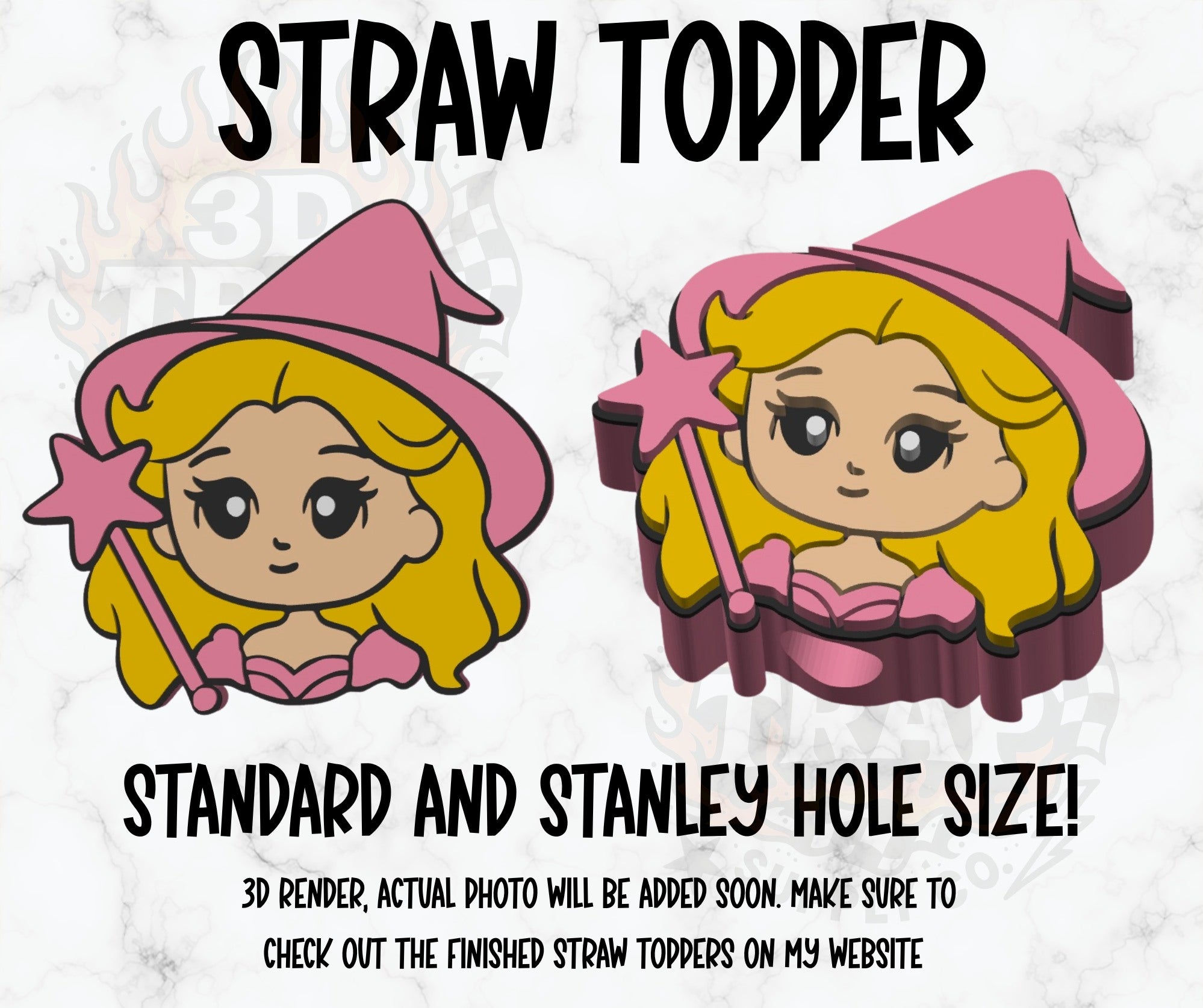 Pink witch straw topper