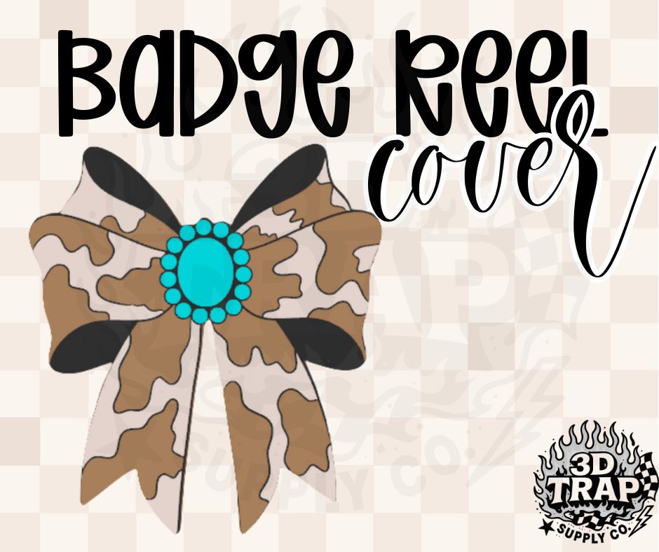Western Concho Cow Hide bow Badge Reel Cover Glue On | 3D Printed Badge Topper | Work ID Accessory