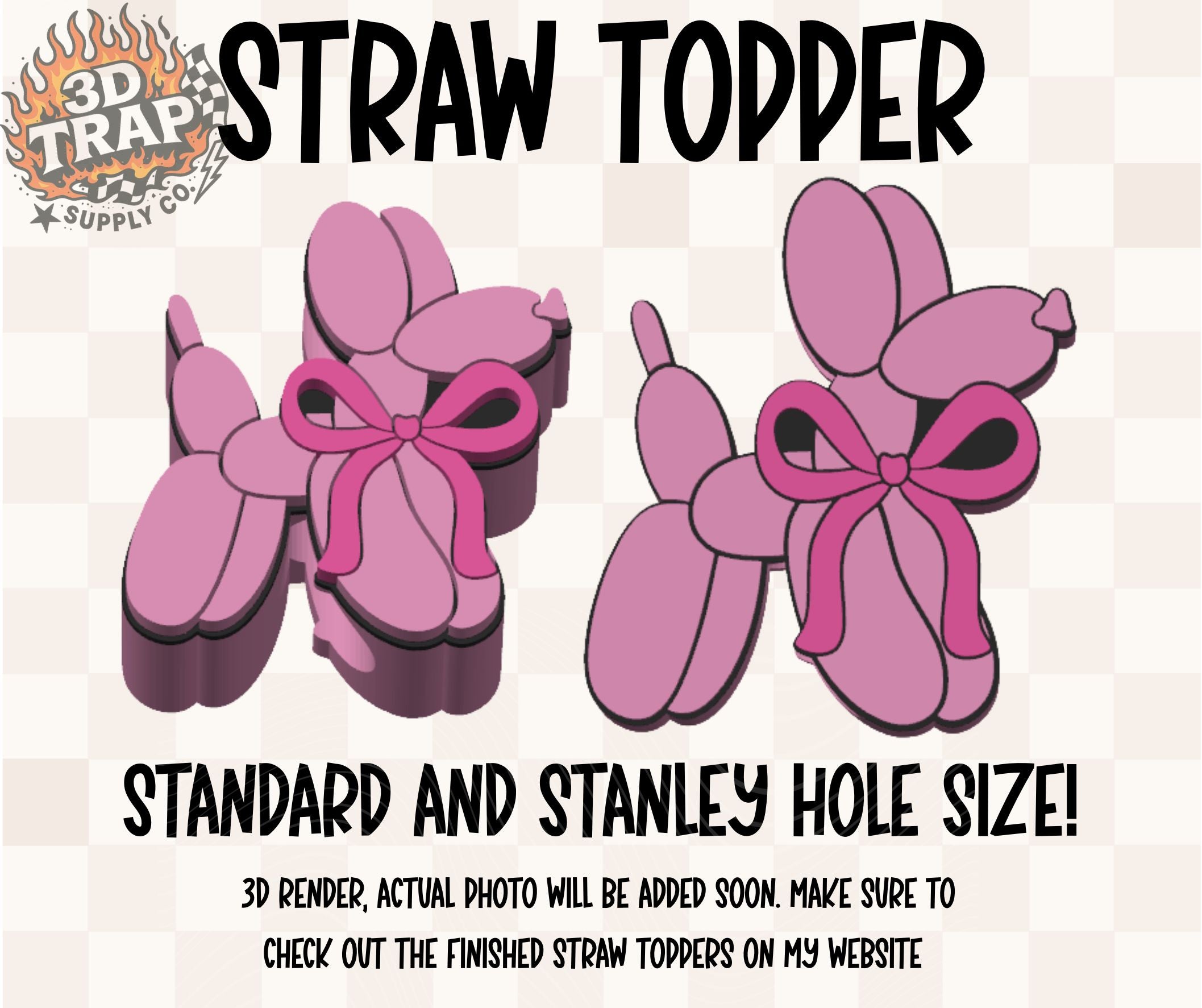 Pink Balloon Dog Straw Topper