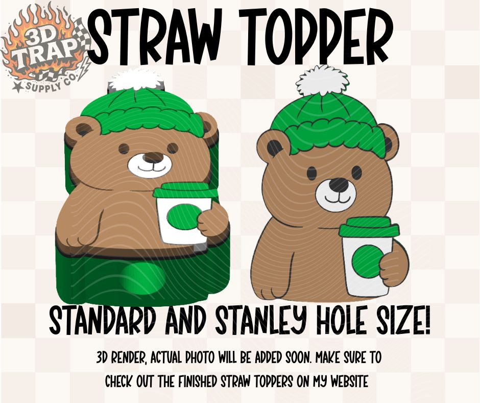 Barista Teddy Bear  Straw Topper