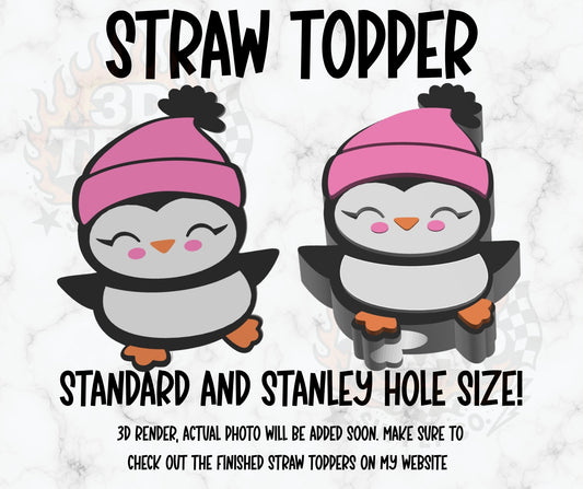 Winter Penguin  Straw Topper