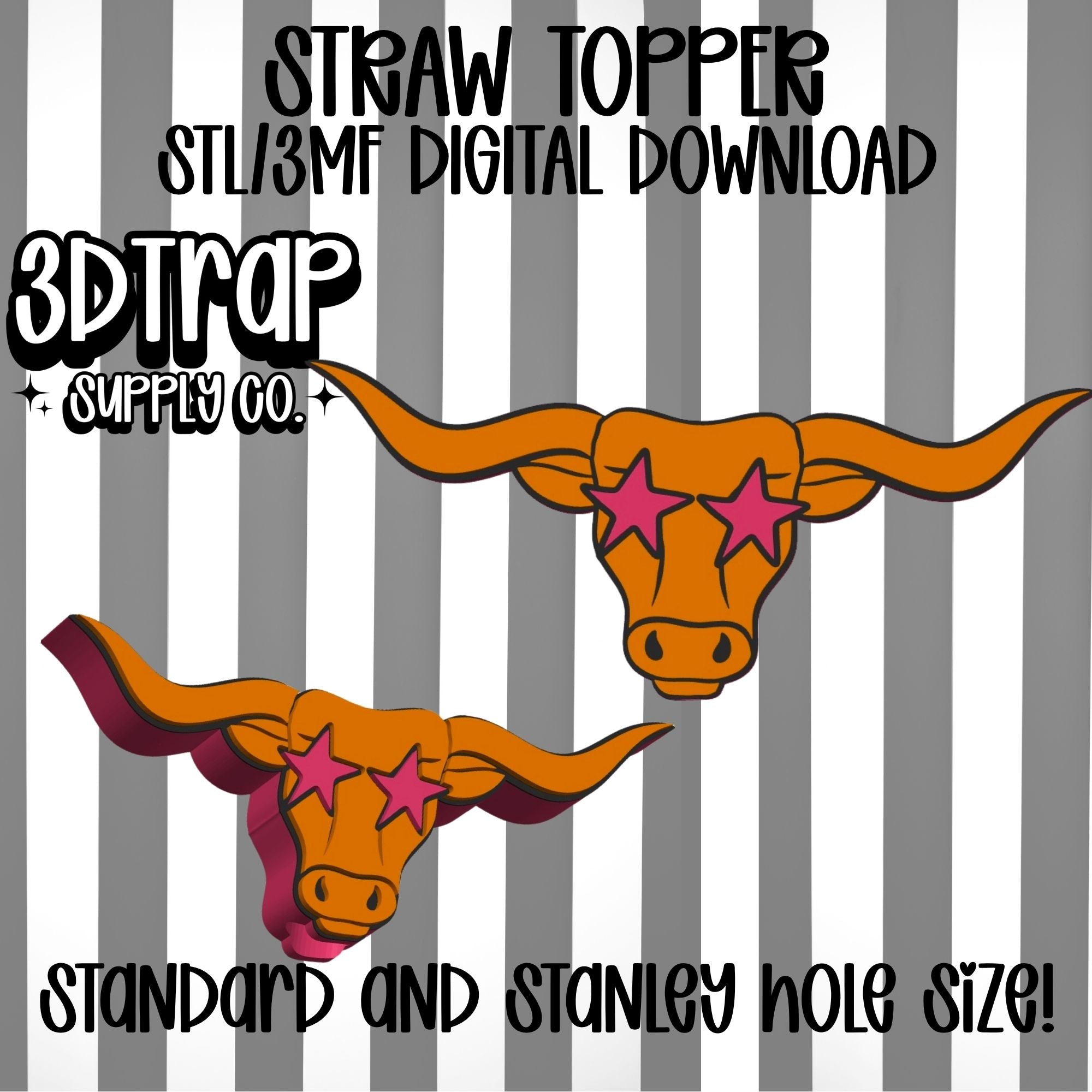 Longhorn Straw topper STL/3MF