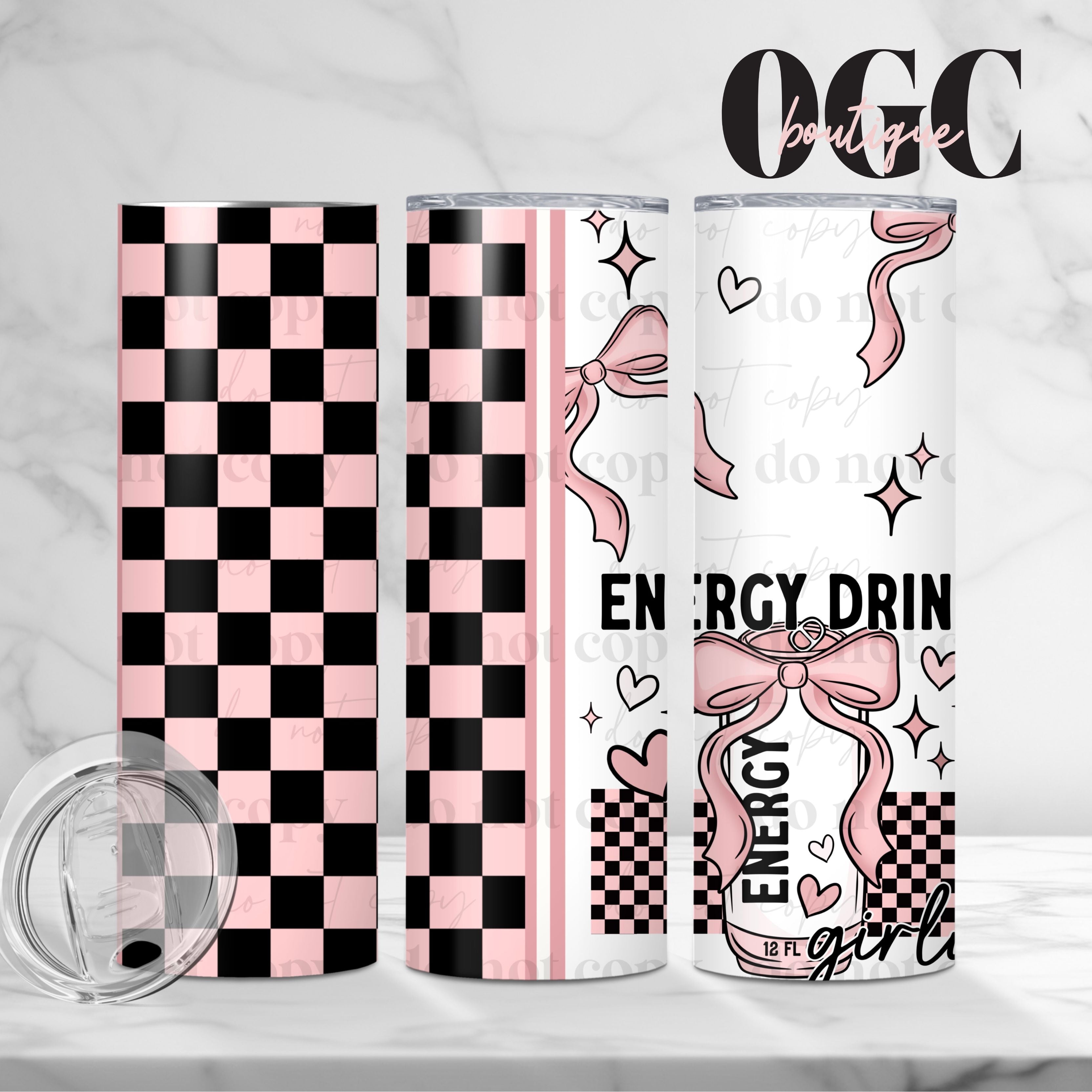 Energy Drink Coquette bow checkered Tumbler