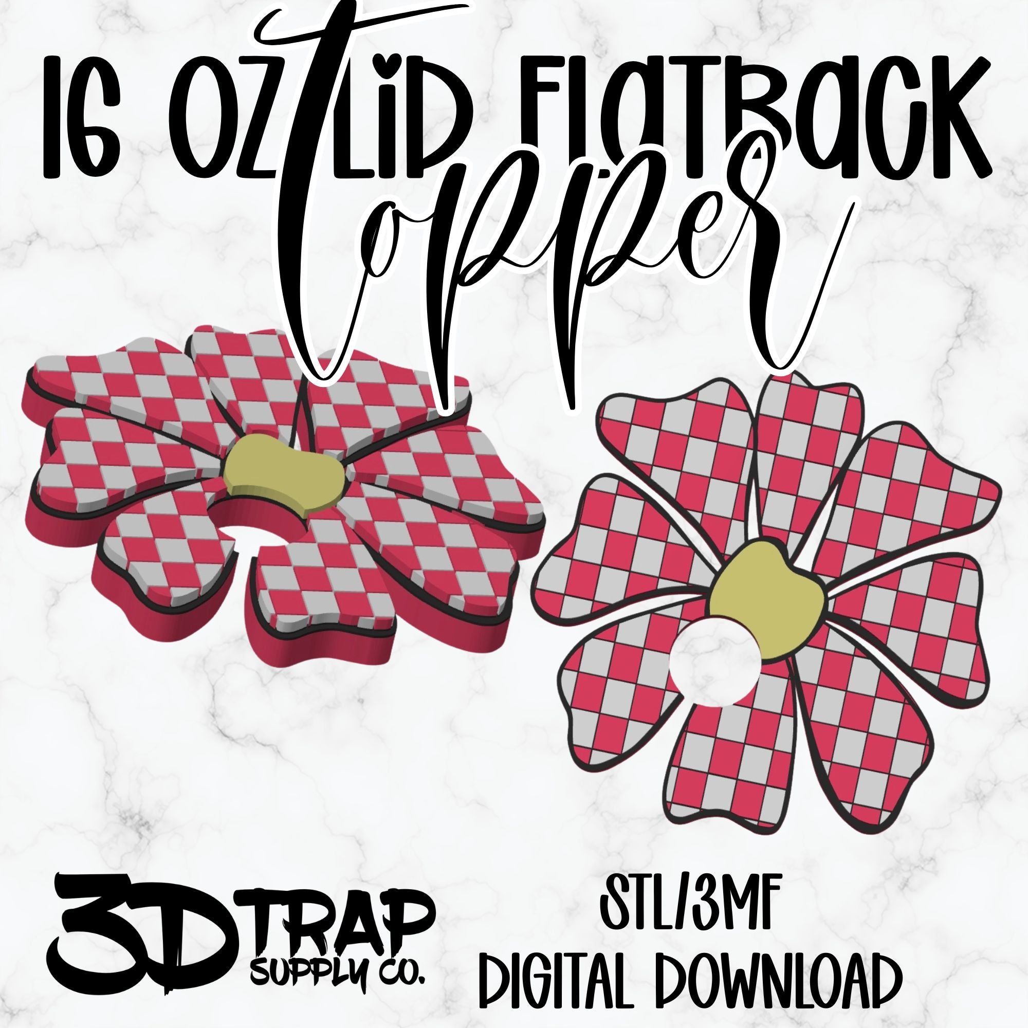 Checker Daisy 16 oz Flatback Lid Topper STL/3MF