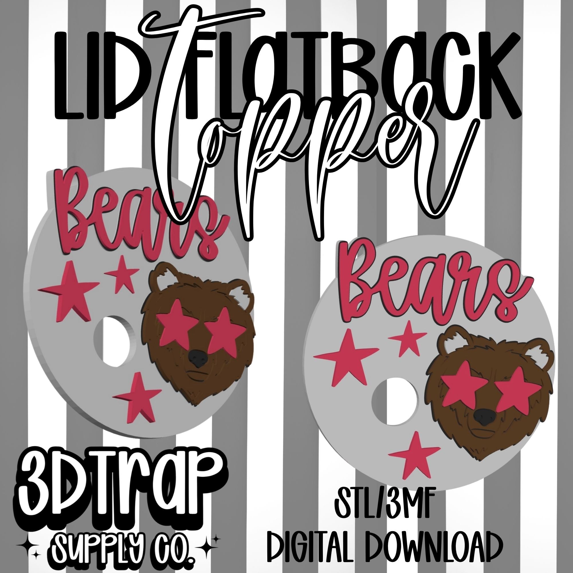 Bear 16 oz Flatback Lid Topper STL/3MF