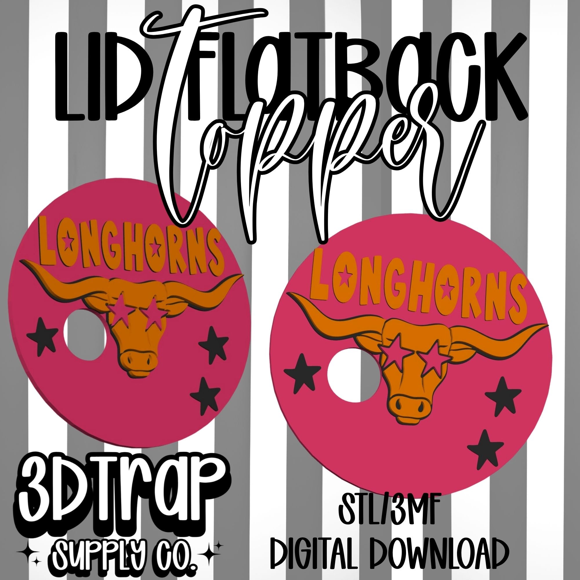 Longhorn 16 oz Flatback Lid Topper STL/3MF