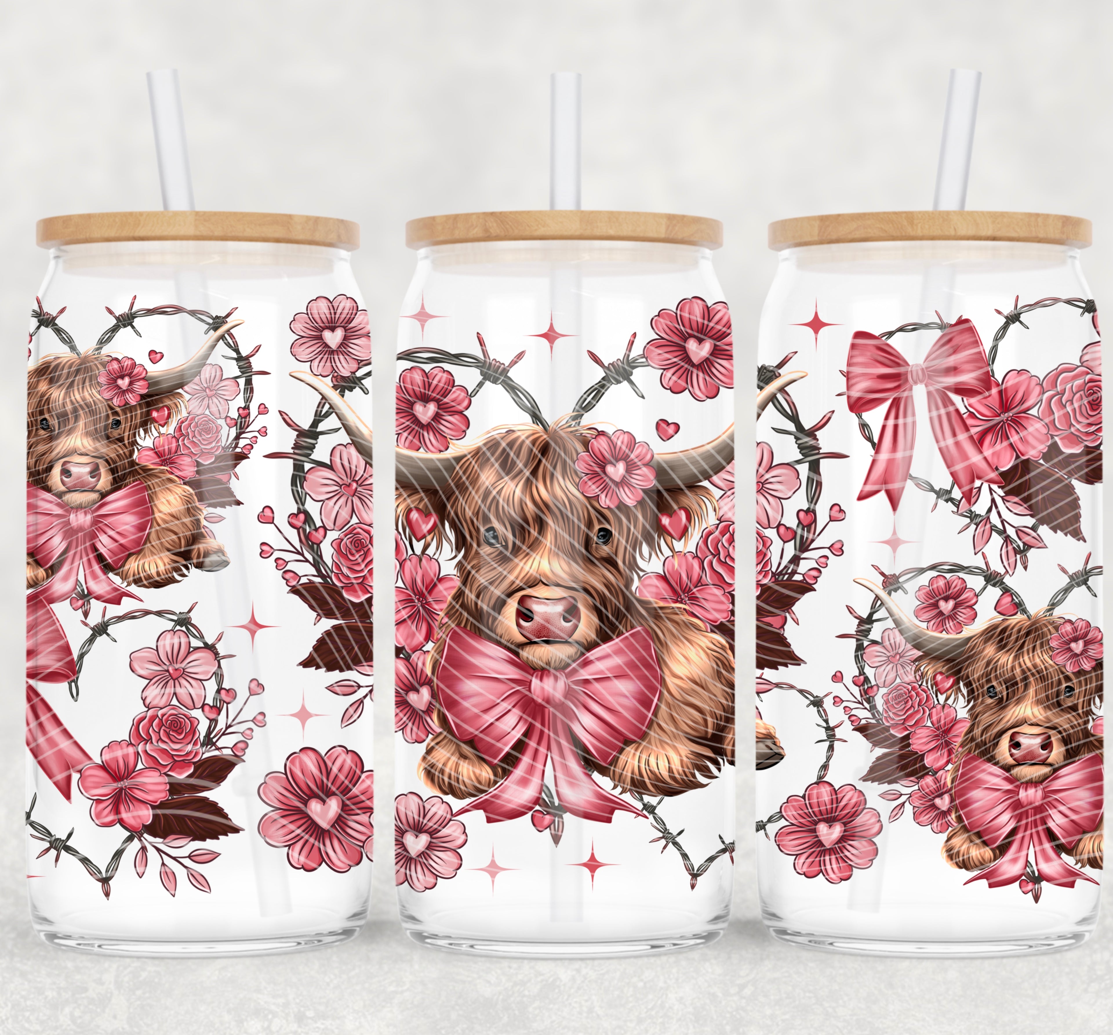 Highland Cow 16 0z  Libbey glass UV DTF Wrap