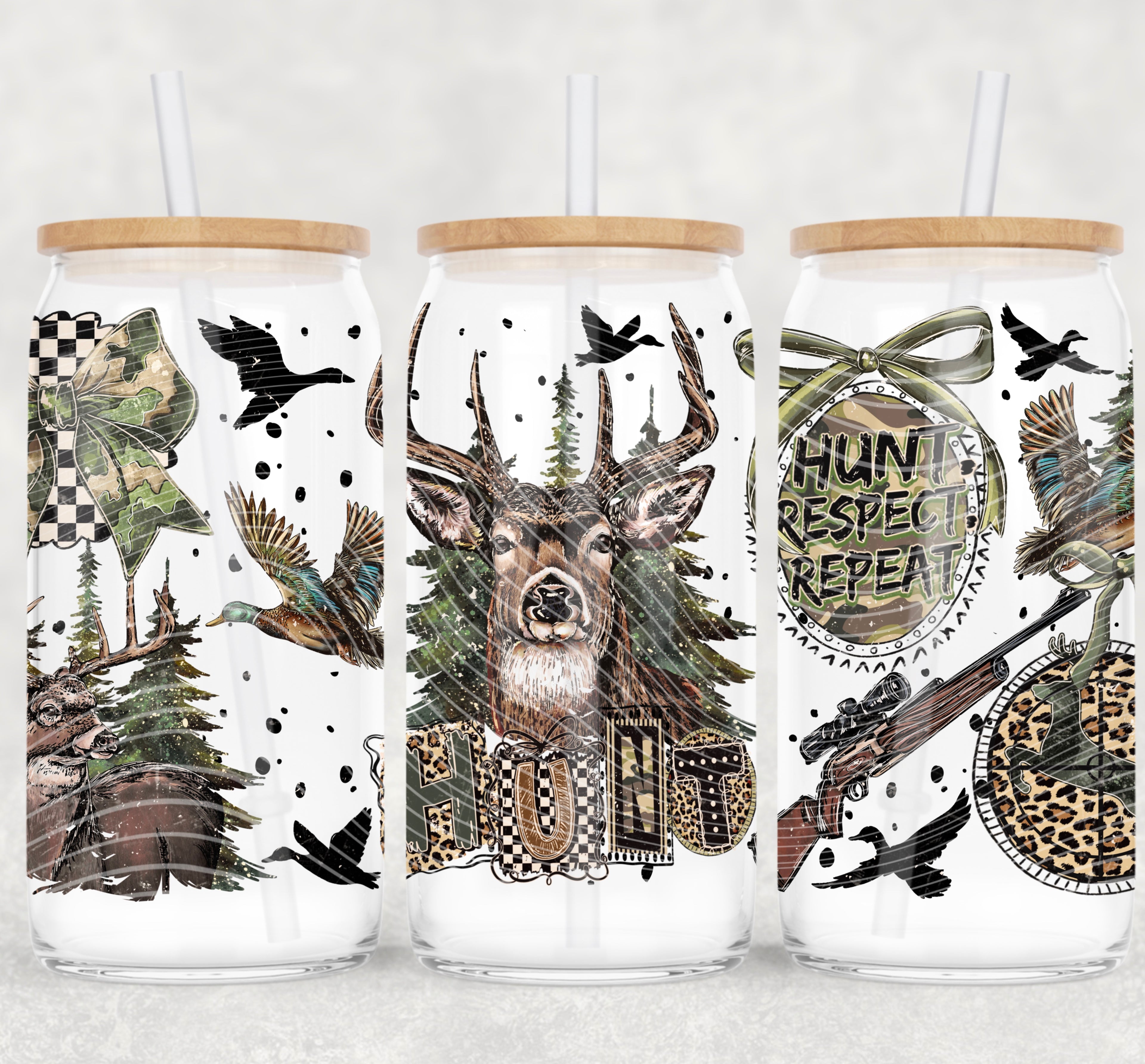 Hunting 16 0z  Libbey glass UV DTF Wrap