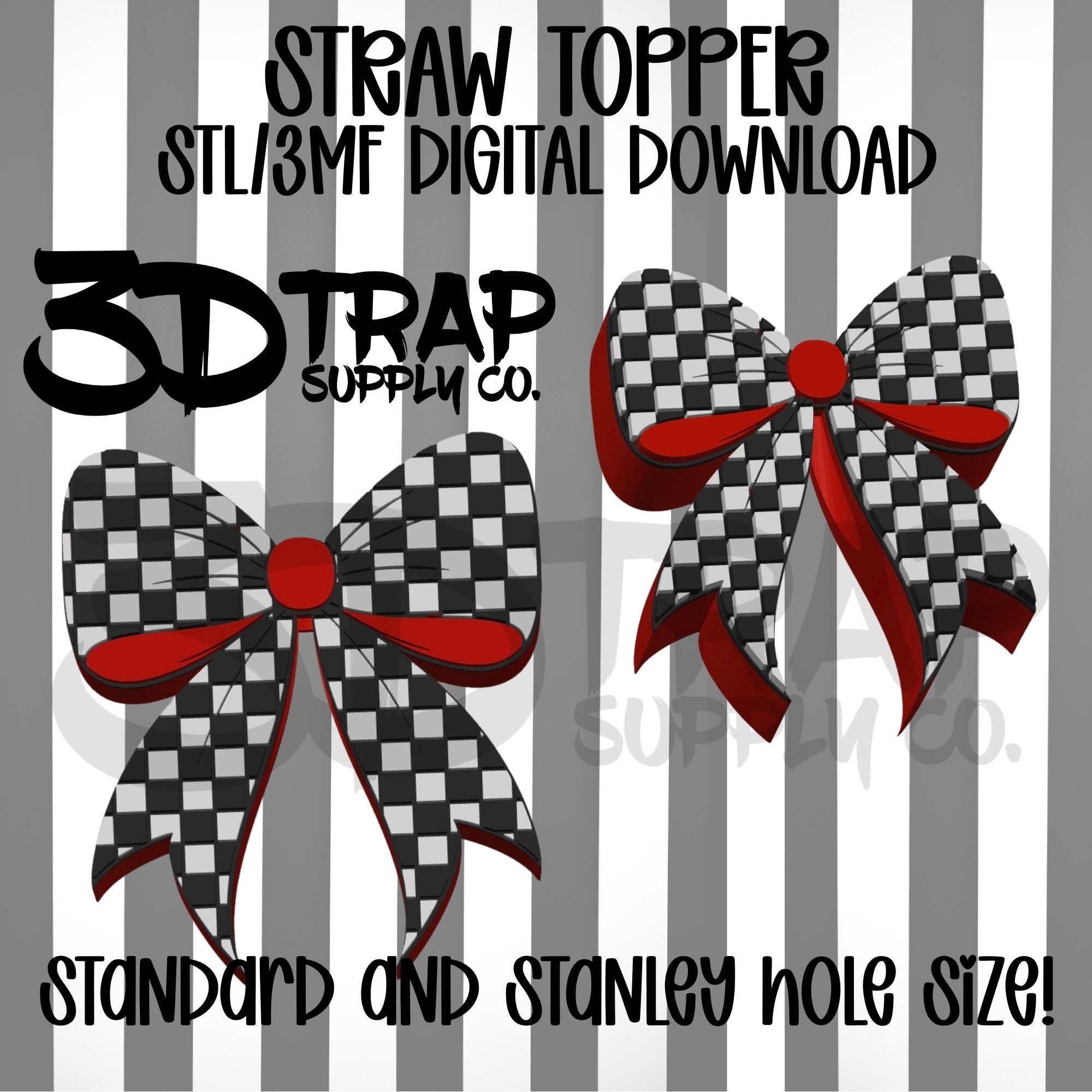 Checker Bow  Straw topper STL/3MF