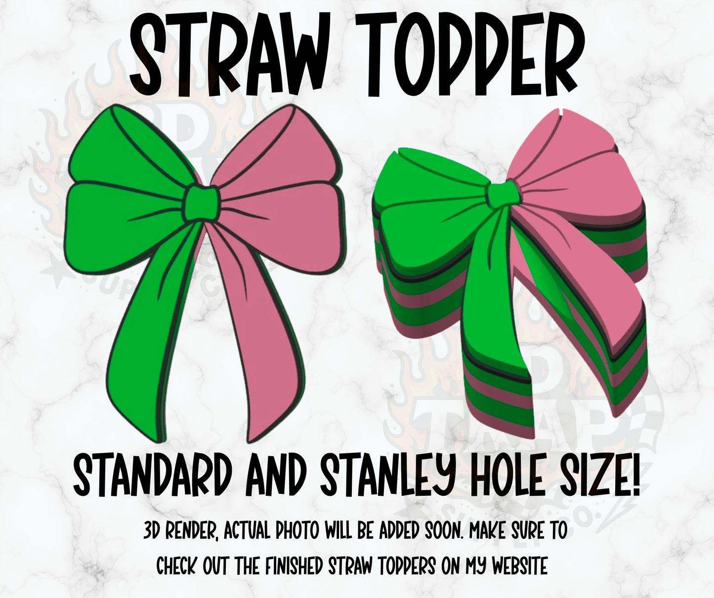 Pink and green bow  straw topper