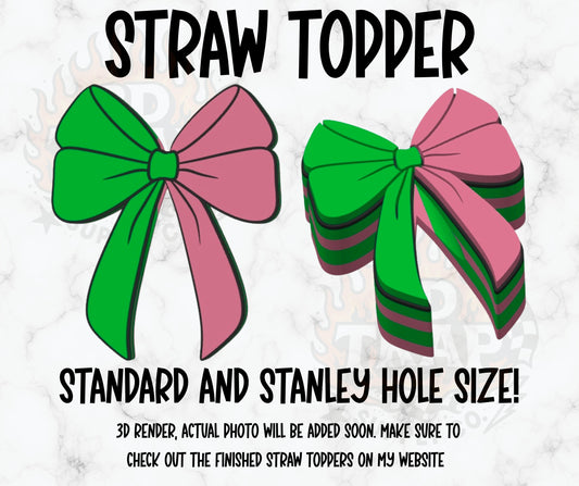 Pink and green bow  straw topper