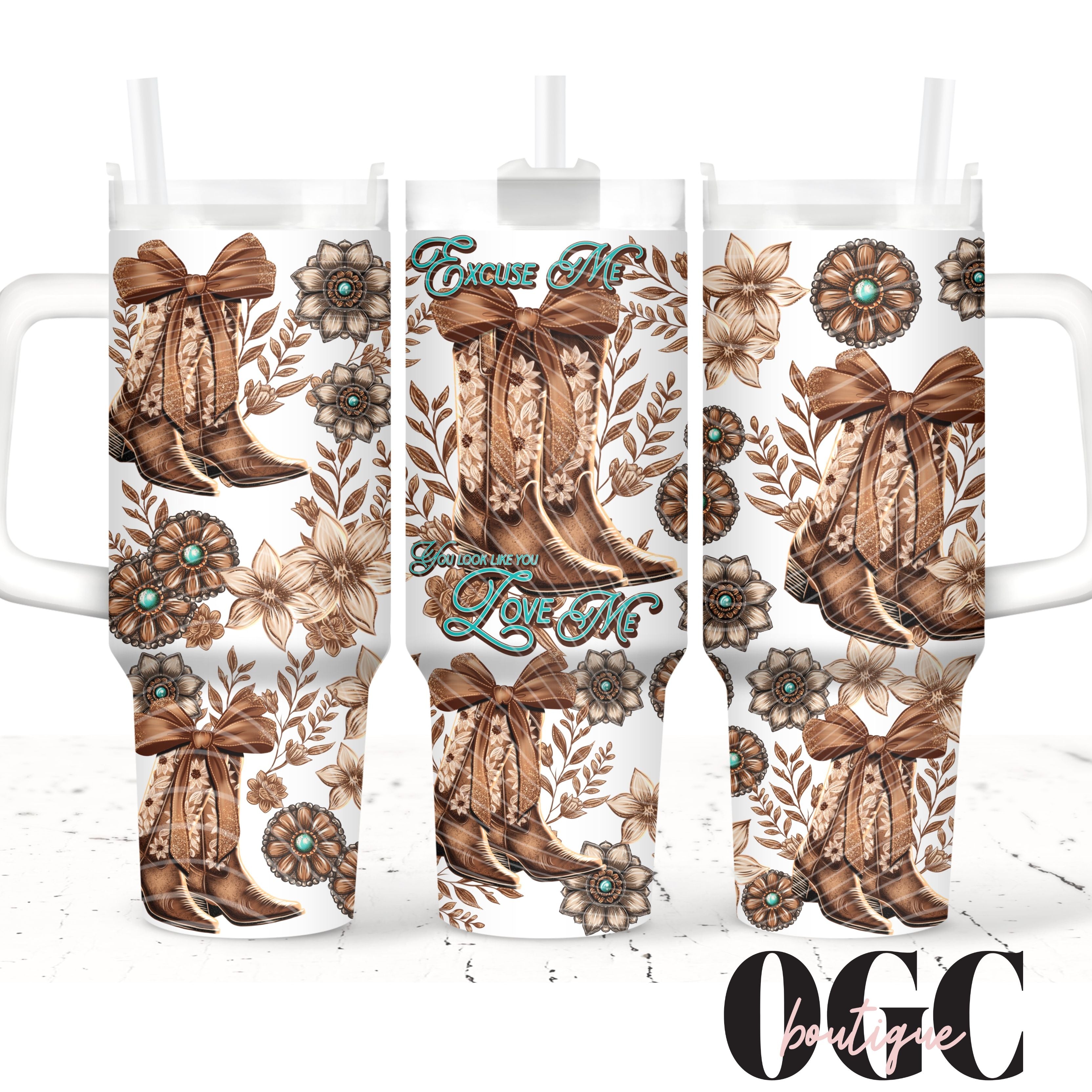 Excuse Me Western 40 oz Tumbler With Handle | Insulated Stainless Steel Cup | Reusable Drinkware