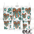 Western Heart Coquette bow turquoise 40 oz tumbler with hadle