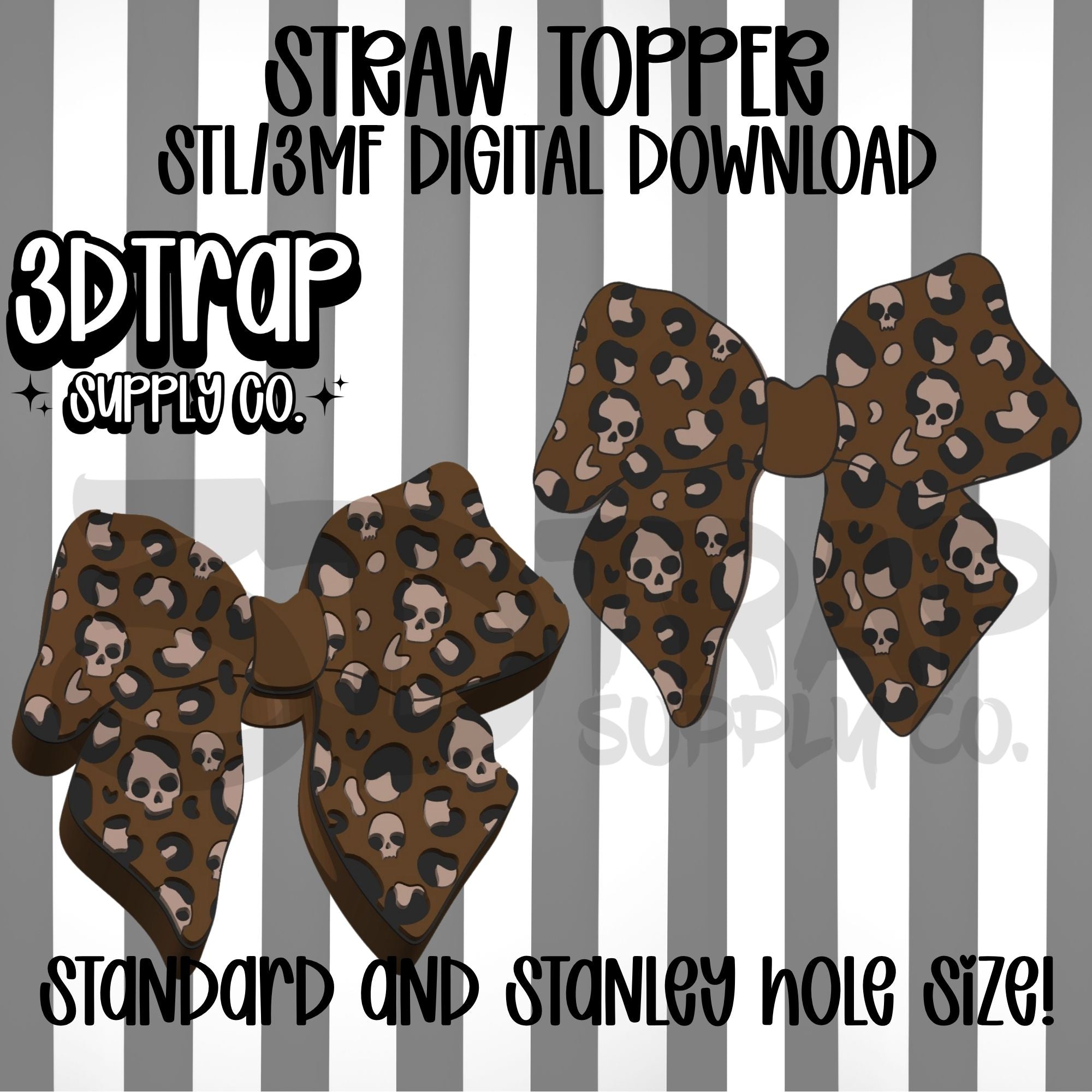 Cheetah skull Bow  Straw topper STL/3MF
