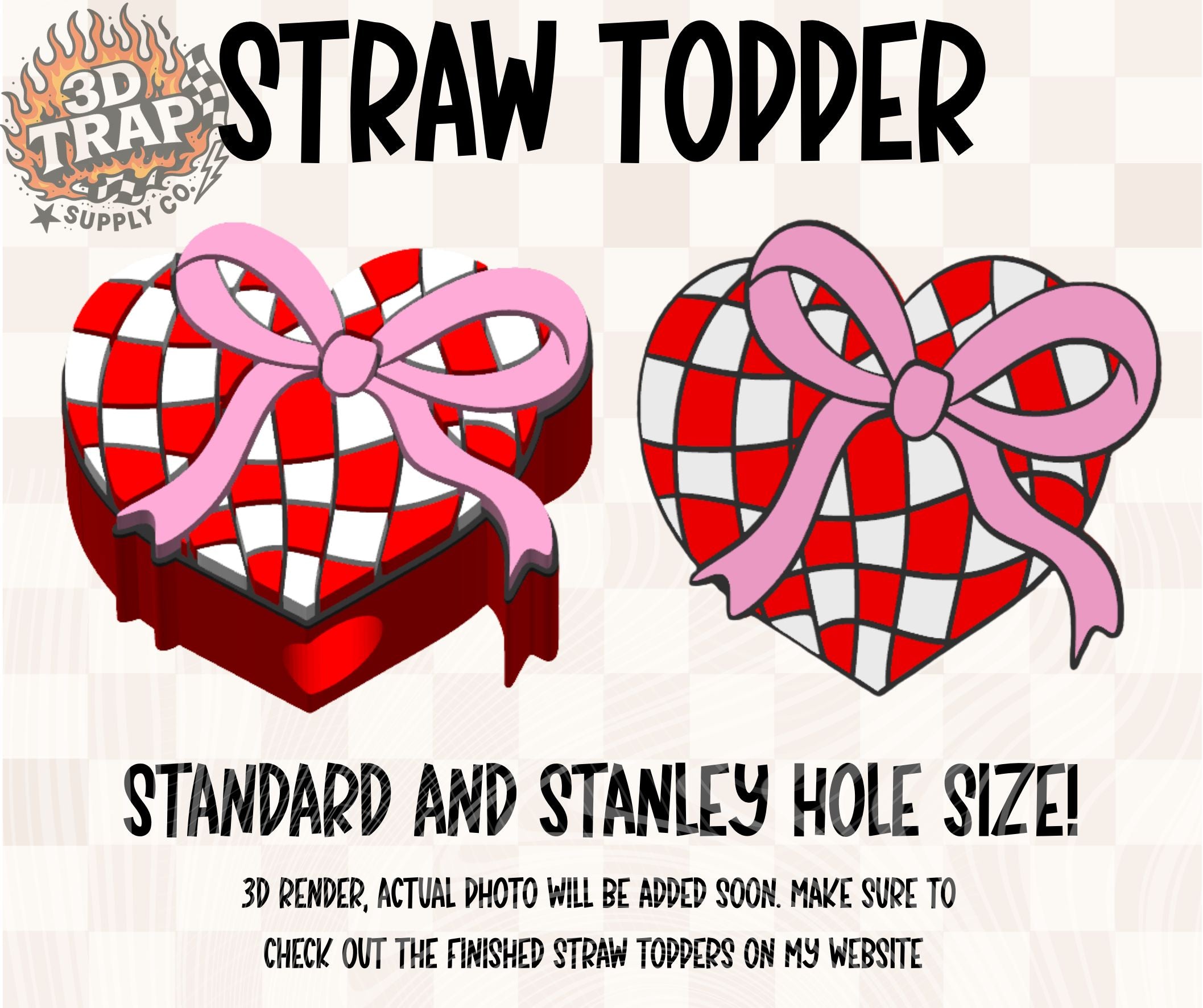 Checker heart Straw Topper