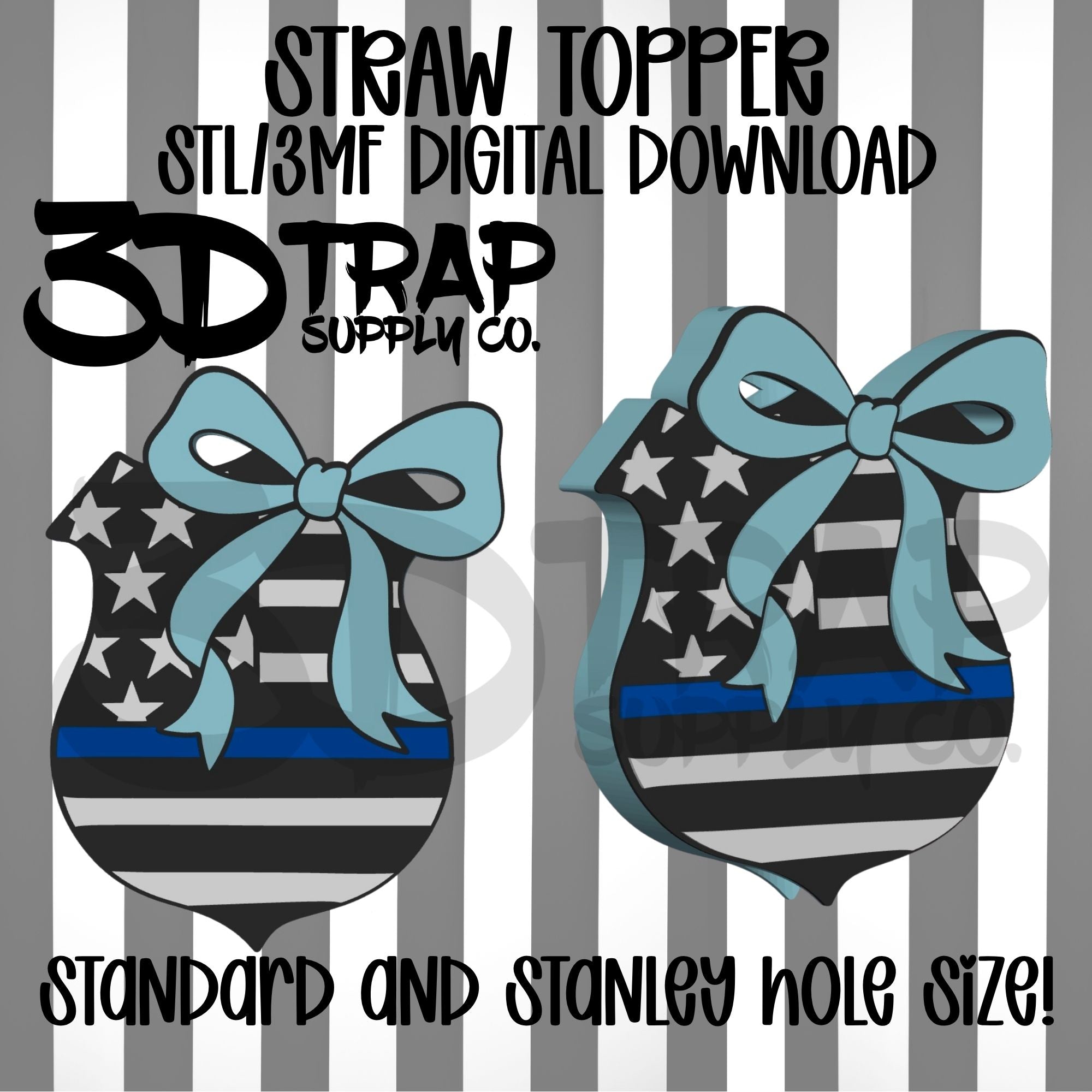 Blue Line Bow Can Straw topper STL/3MF