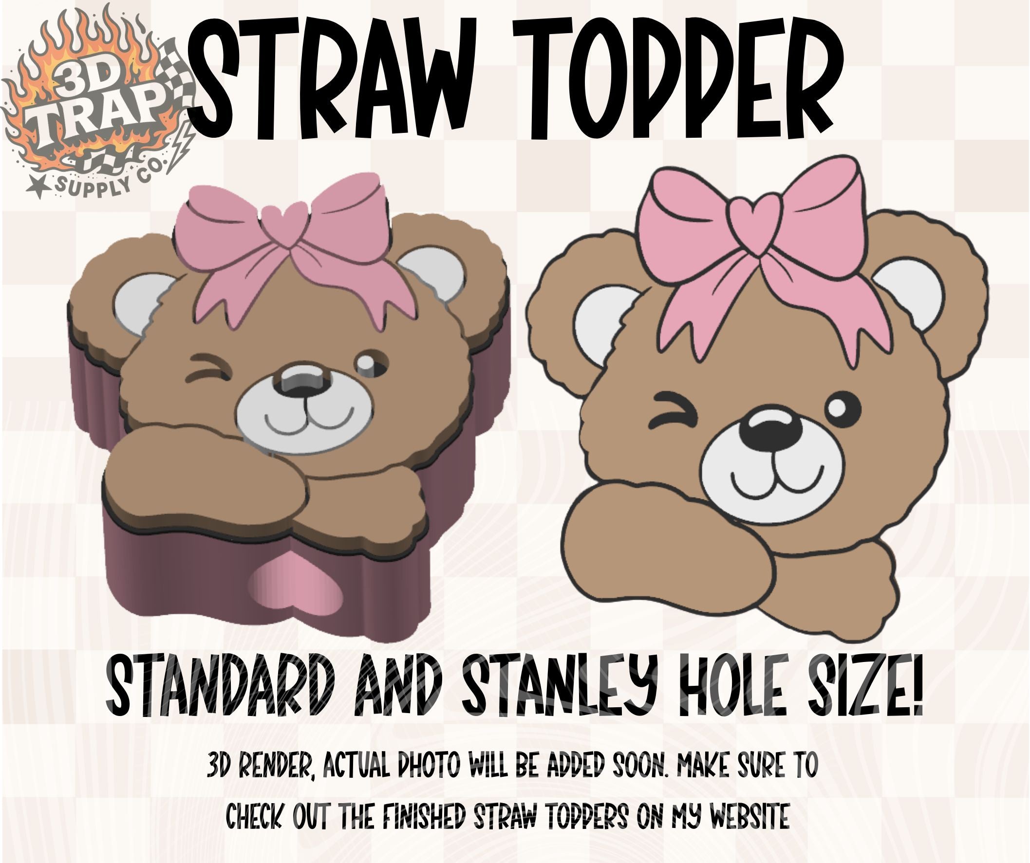 Winking Teddy Bear Straw Topper