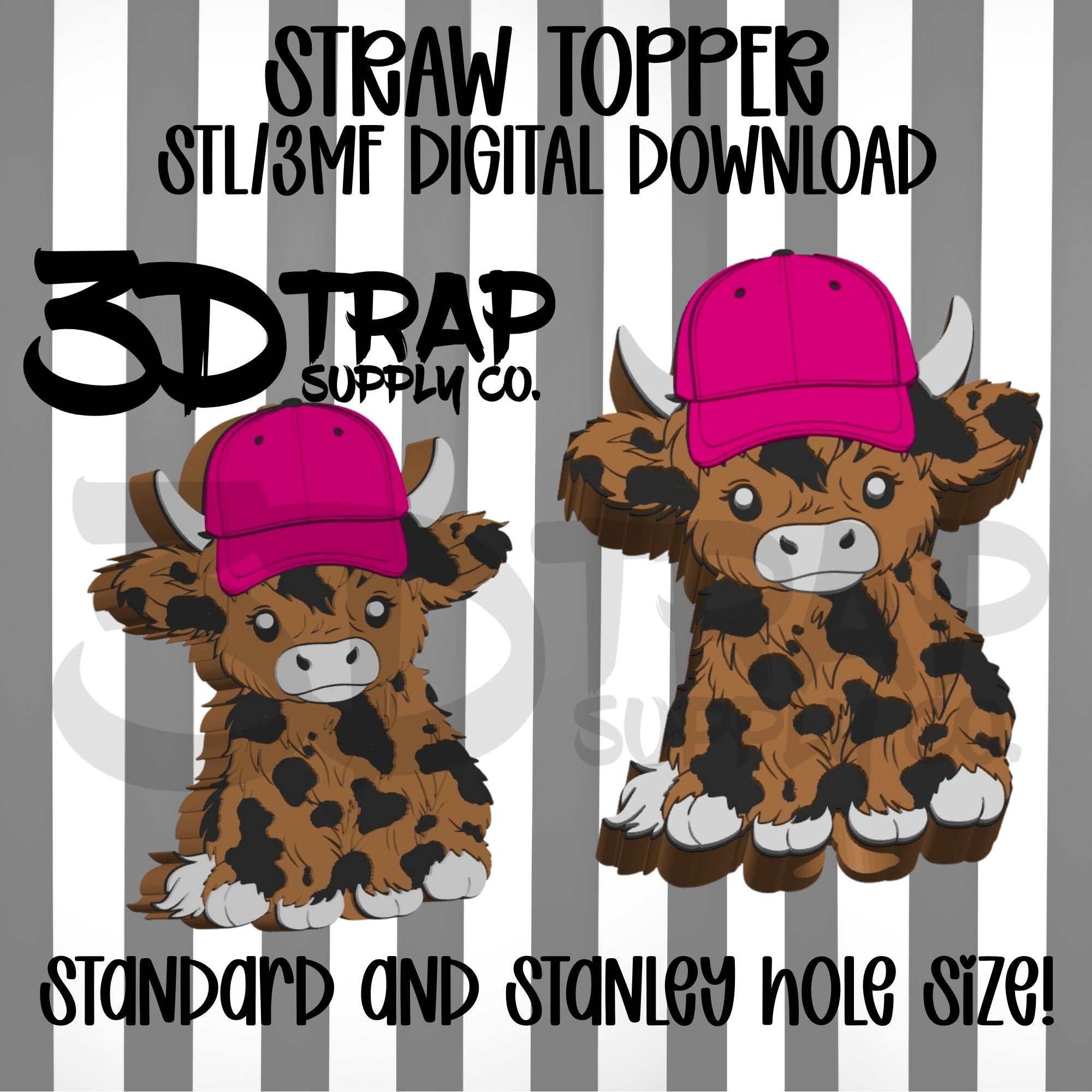 Cow with Hat  Straw topper STL/3MF