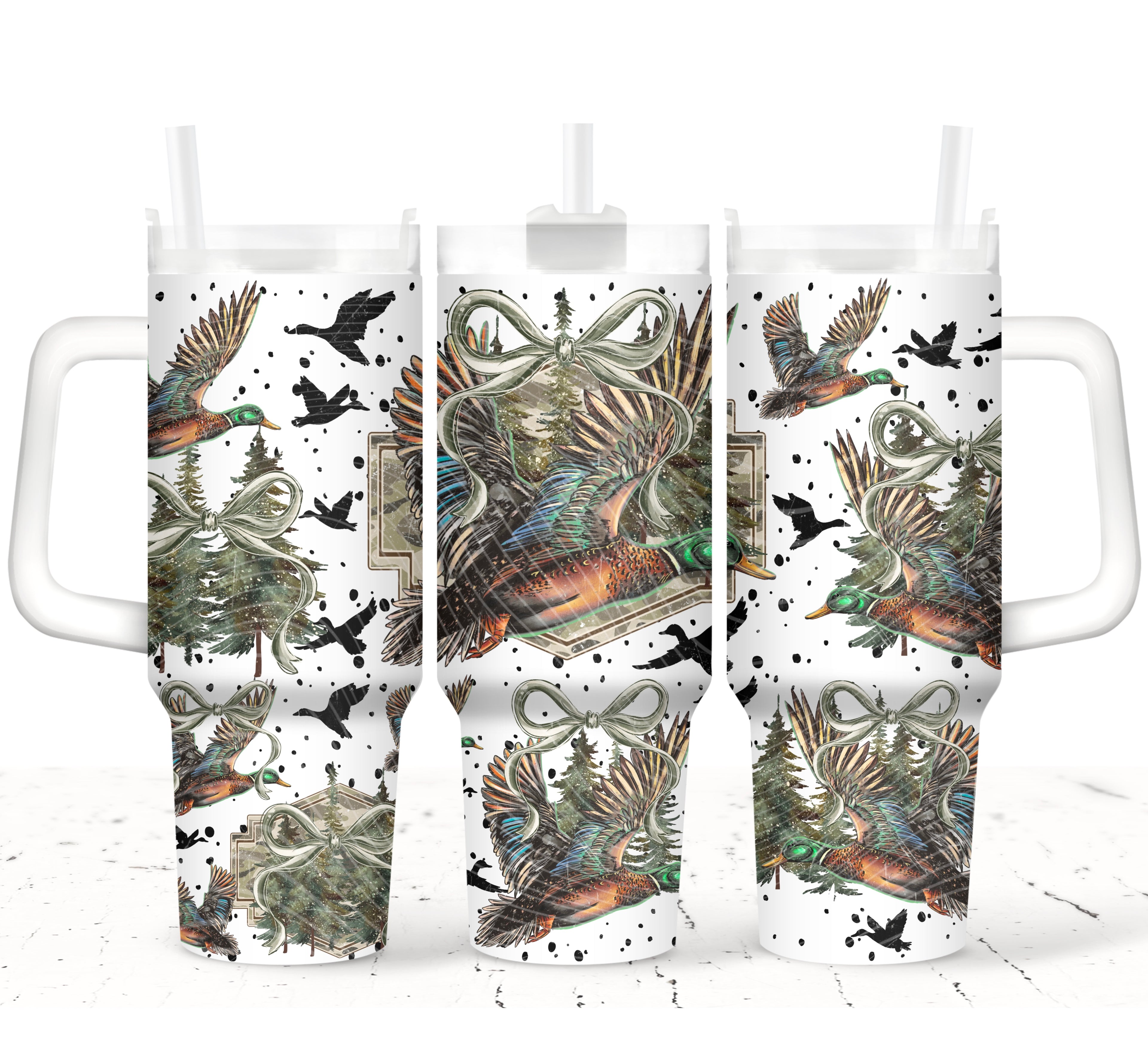 Duck Hunting Green Bow 40 oz Tumbler With Handle | Insulated Stainless Steel Cup | Reusable Drinkware (Copy) (Copy)