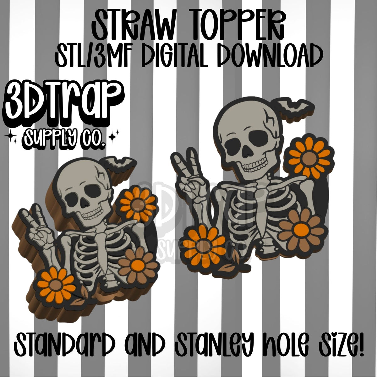 Cute Skull Straw topper STL/3MF