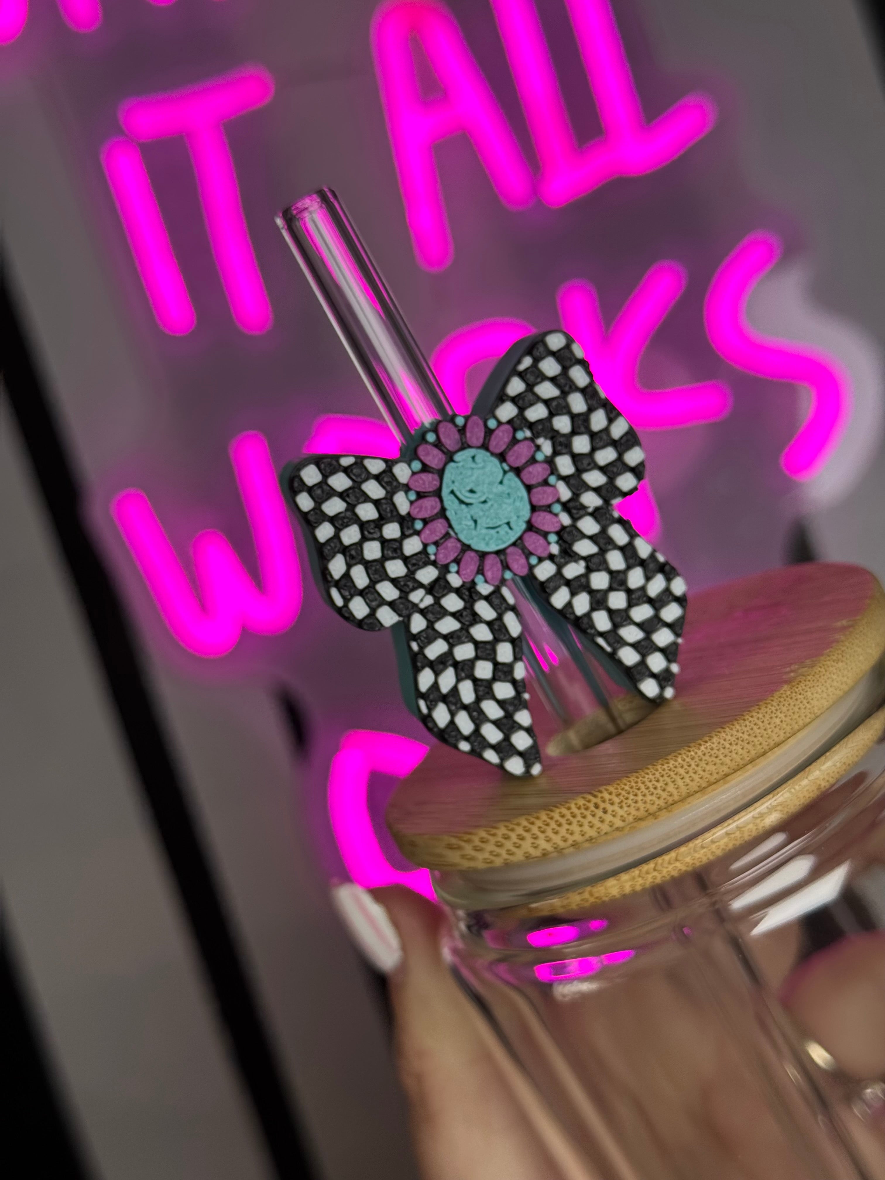 Checker Western Bow Straw Topper