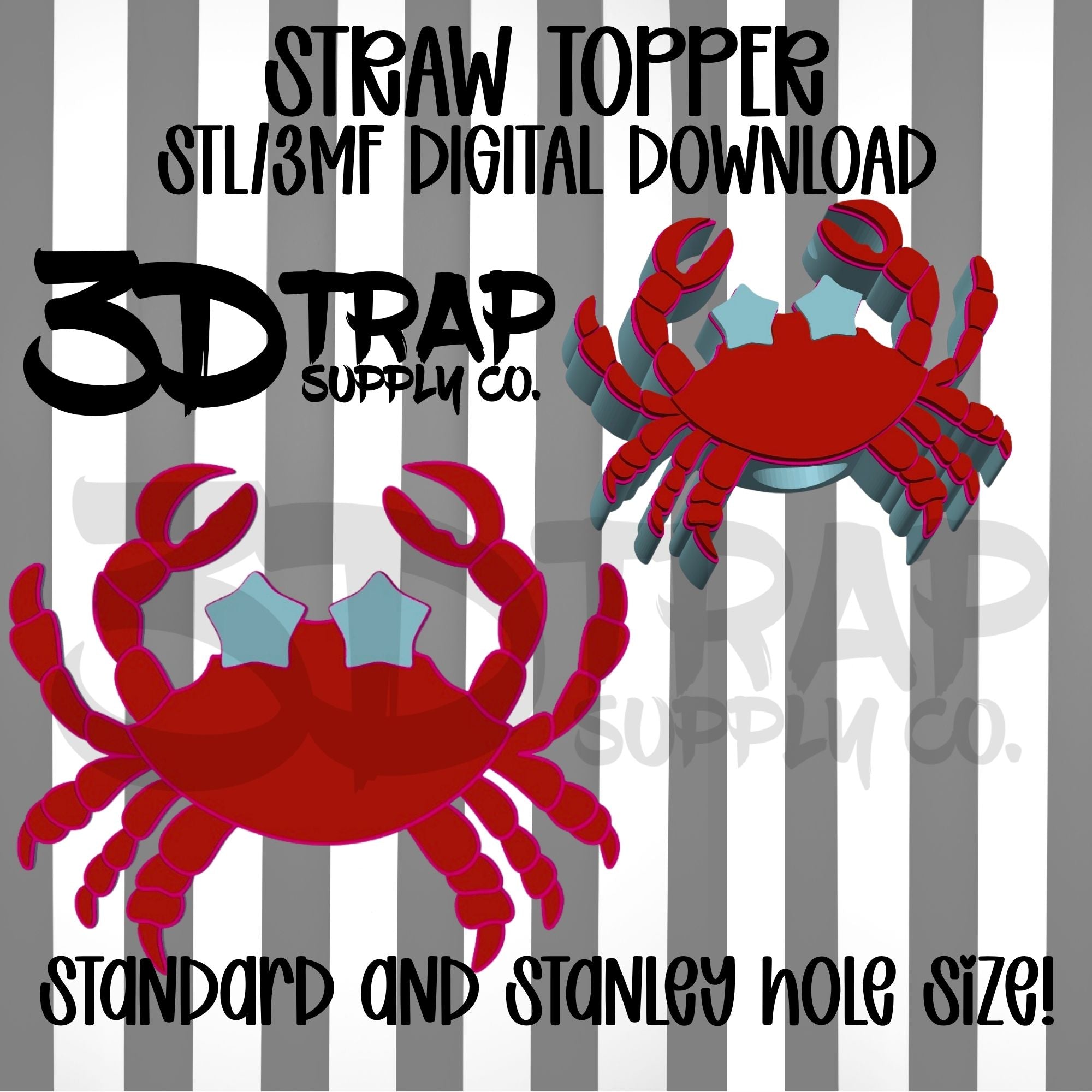 Crab  Straw topper STL/3MF