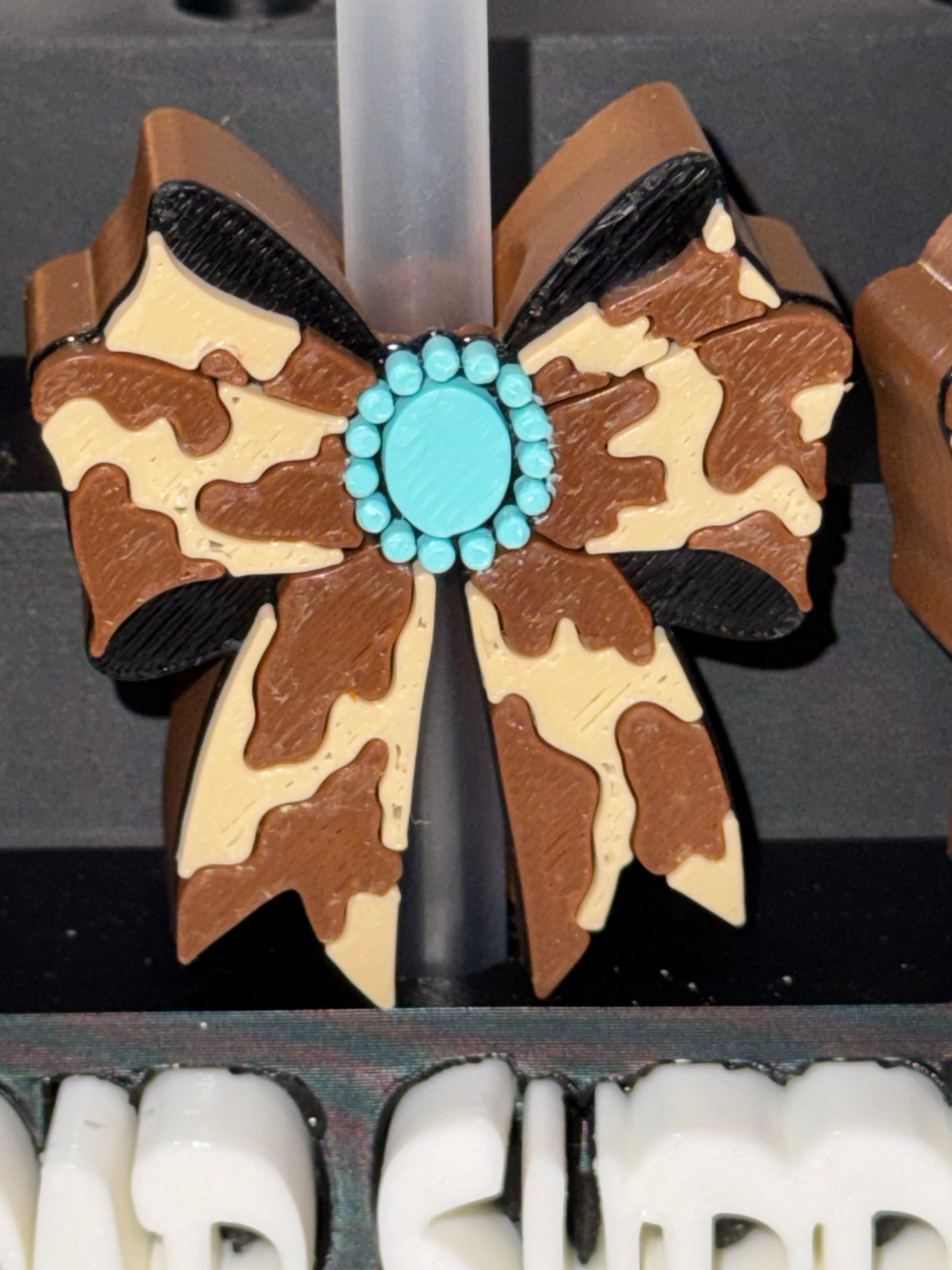 Cow hide concha bow Straw Topper