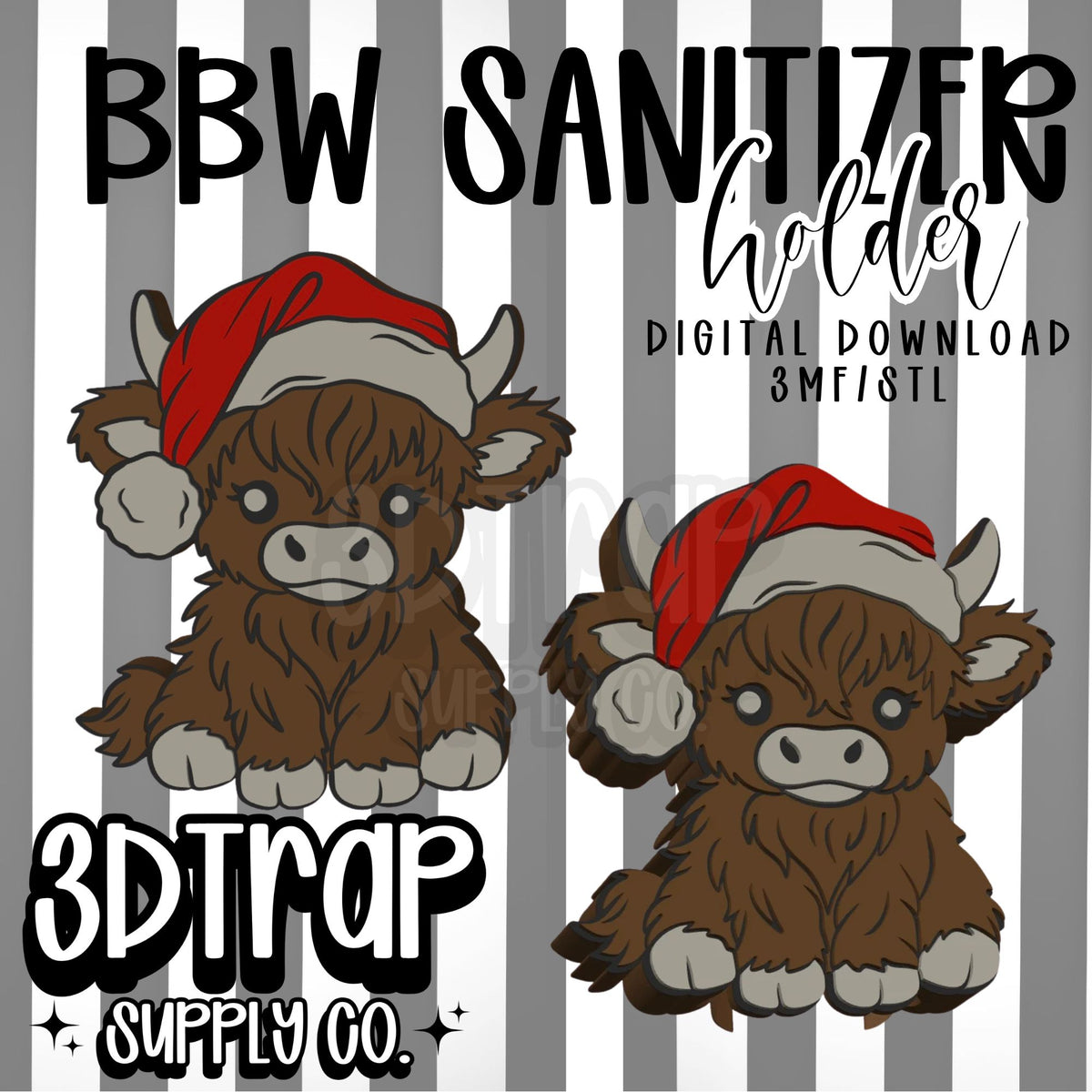 Christmas Highland Cow BBW Hand sanitizer holder STL/3MF