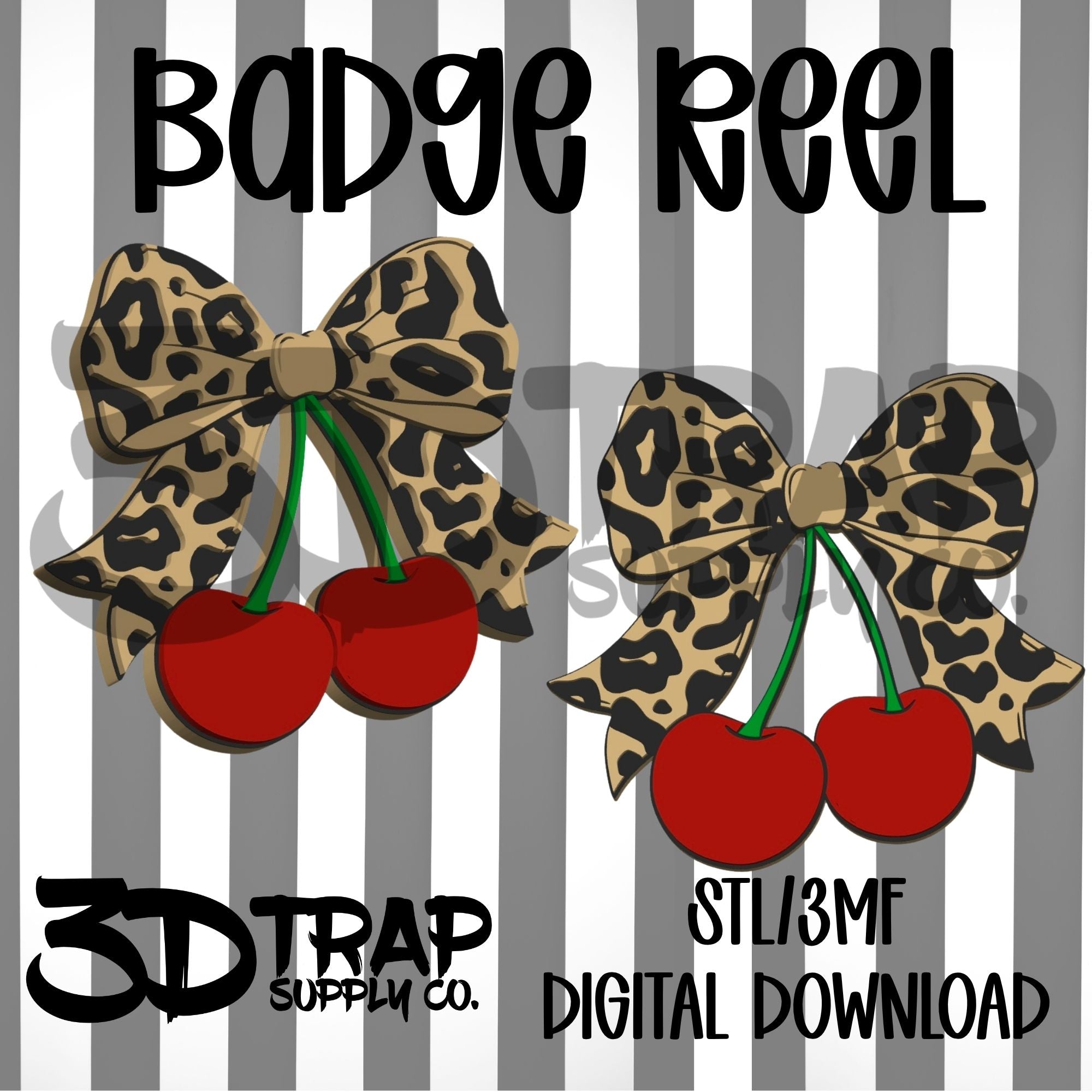 Leopard Bow Cherries  Badge Reel Cover Topper STL/3MF