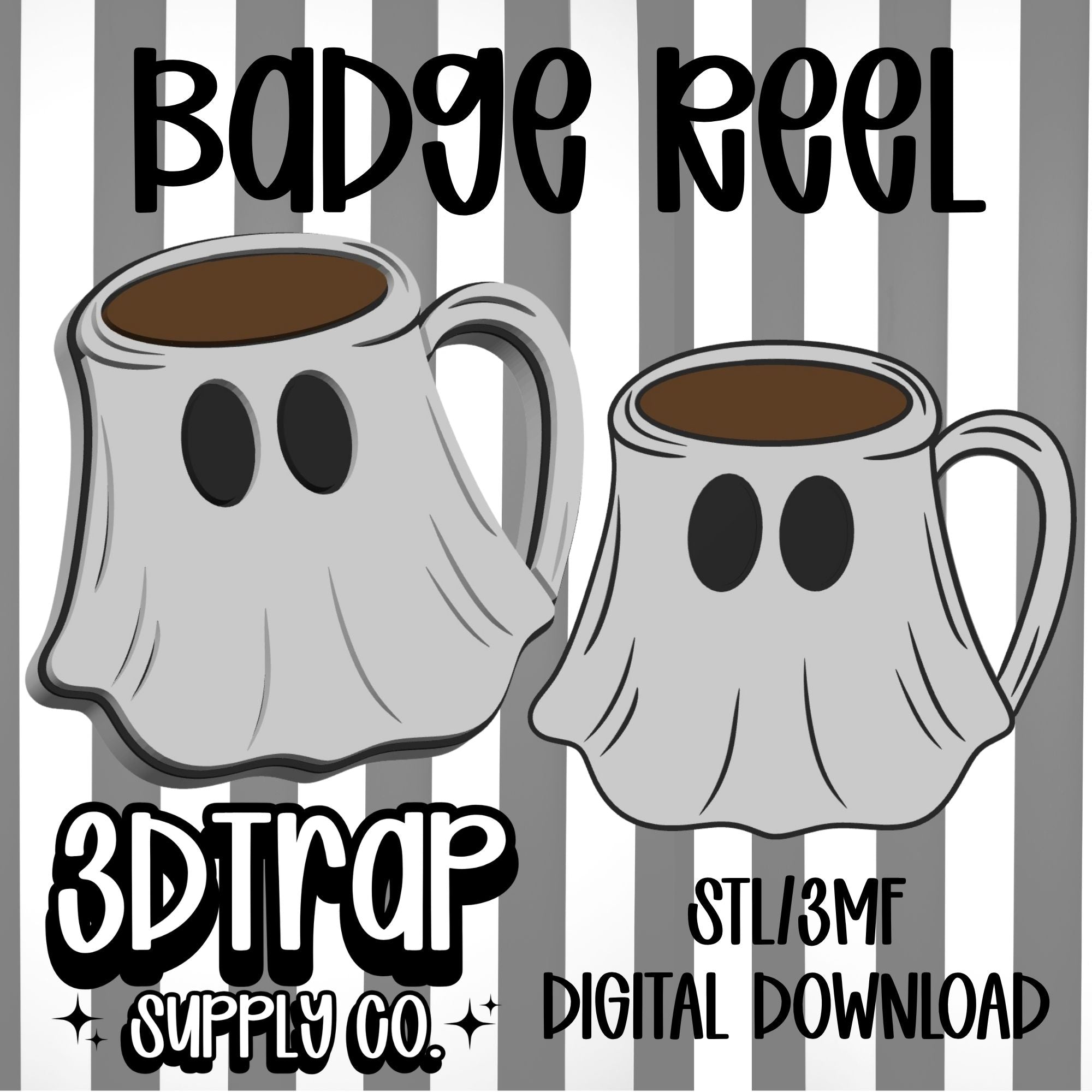 Ghost Coffee Mug Badge Reel Cover Topper STL/3MF
