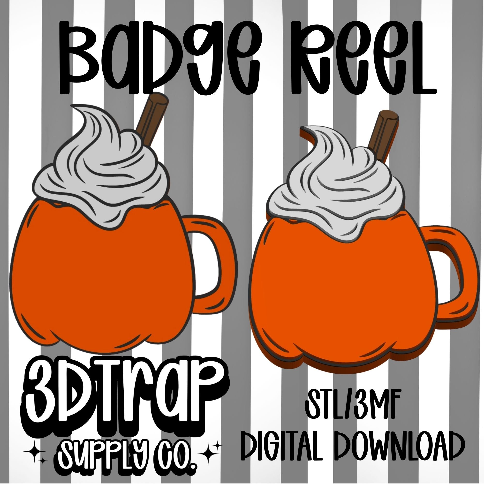 Pumpkin Spice Coffee Mug Badge Reel Cover Topper STL/3MF