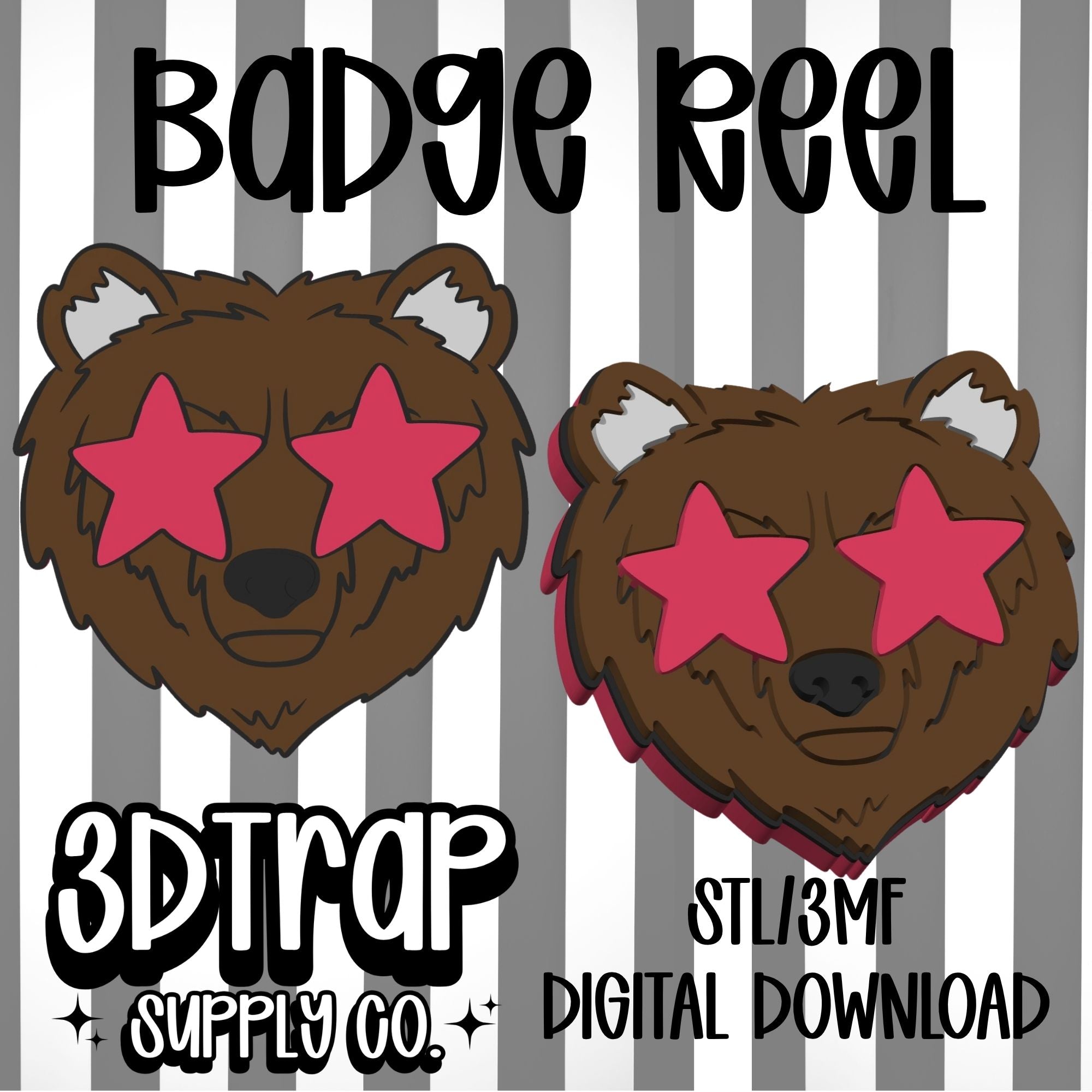 Bear  Badge Reel Cover Topper STL/3MF