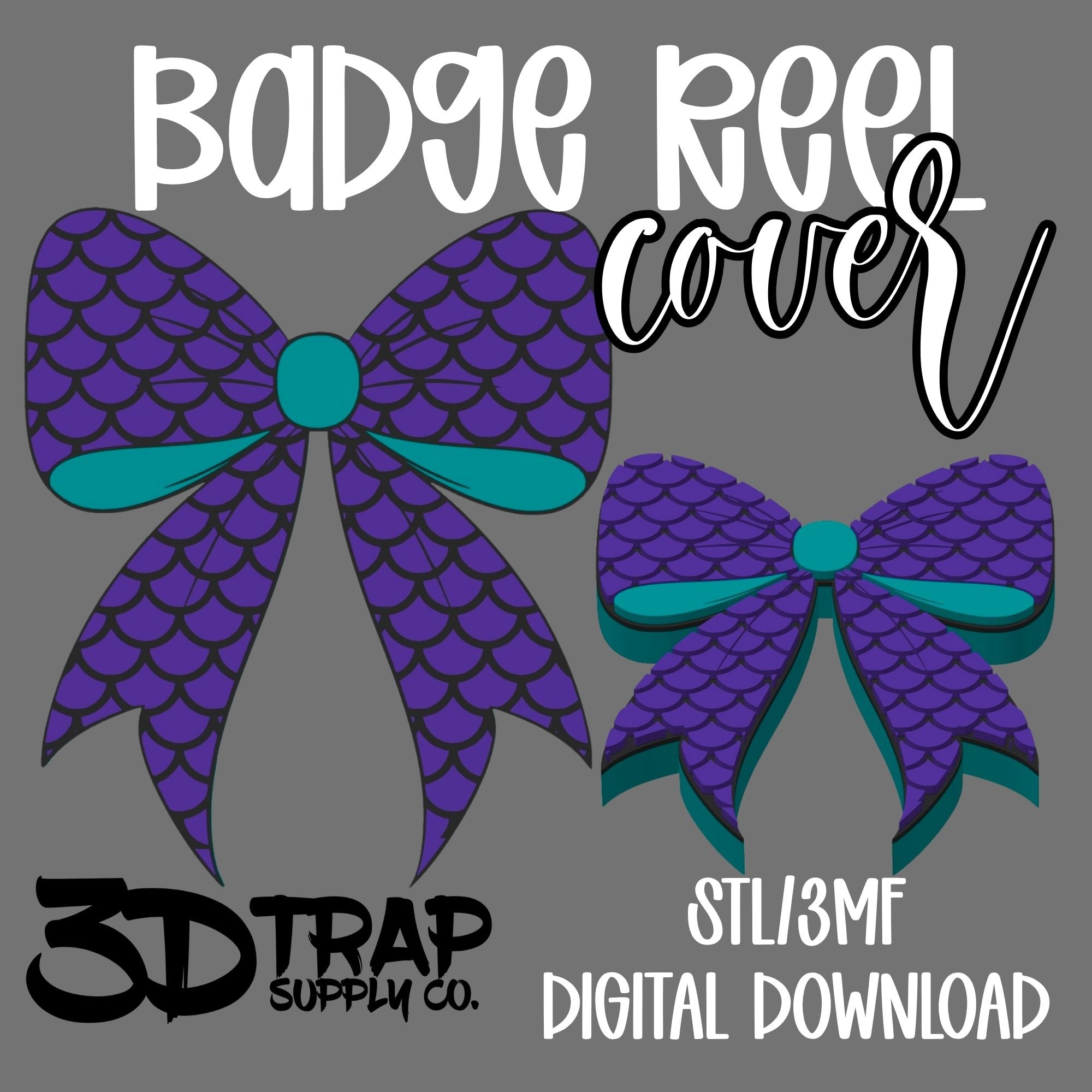 Mermaid Bow Badge Reel Cover Topper STL/3MF
