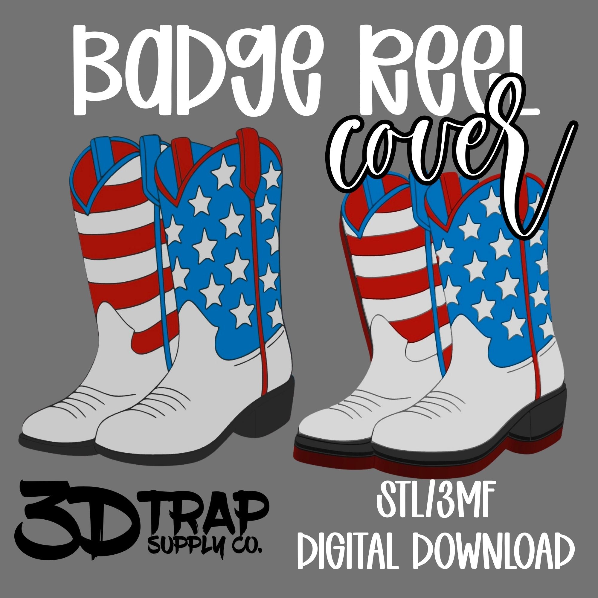 American Boots Badge Reel Cover Topper STL/3MF