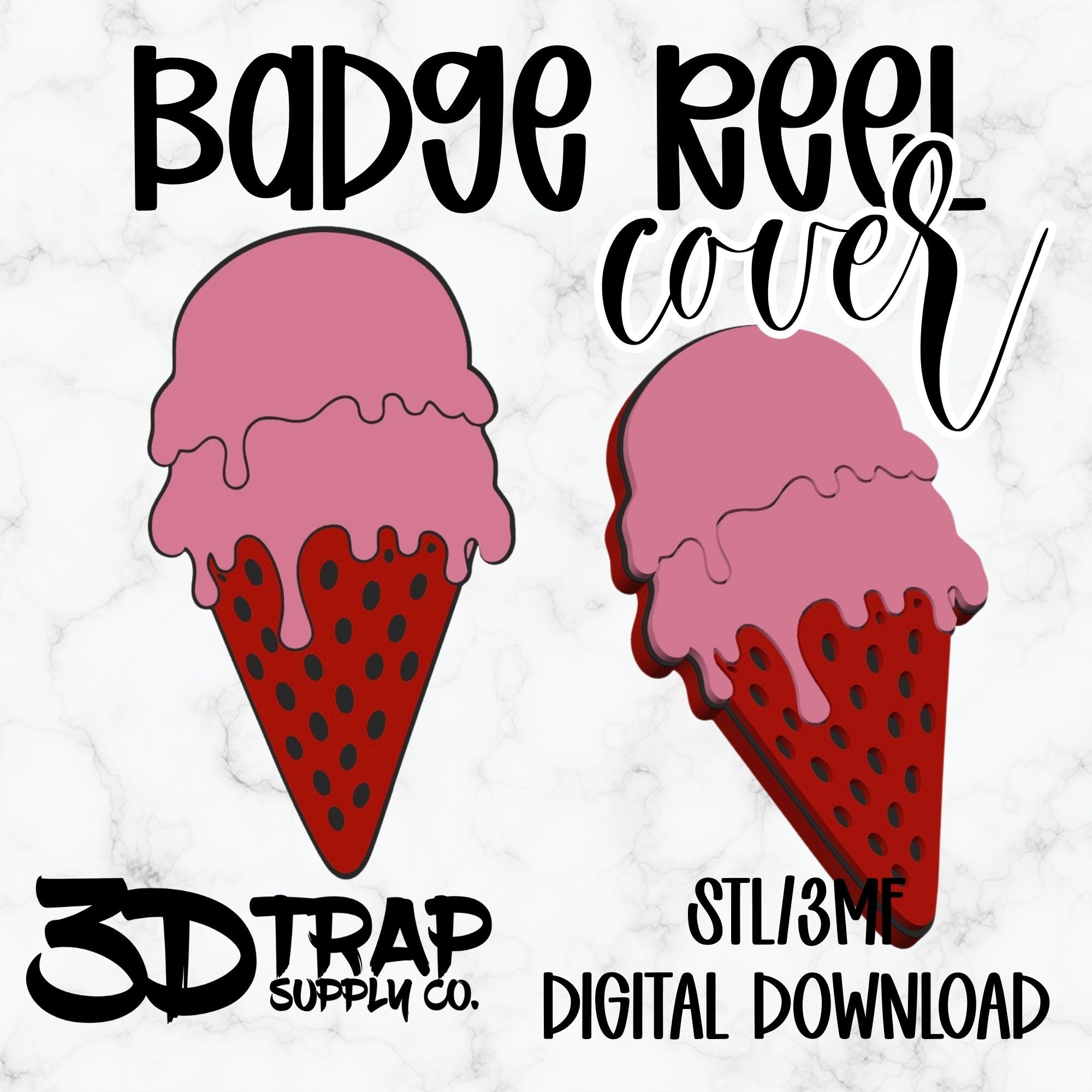 Strawberry Ice cream  Badge Reel Cover Topper STL/3MF