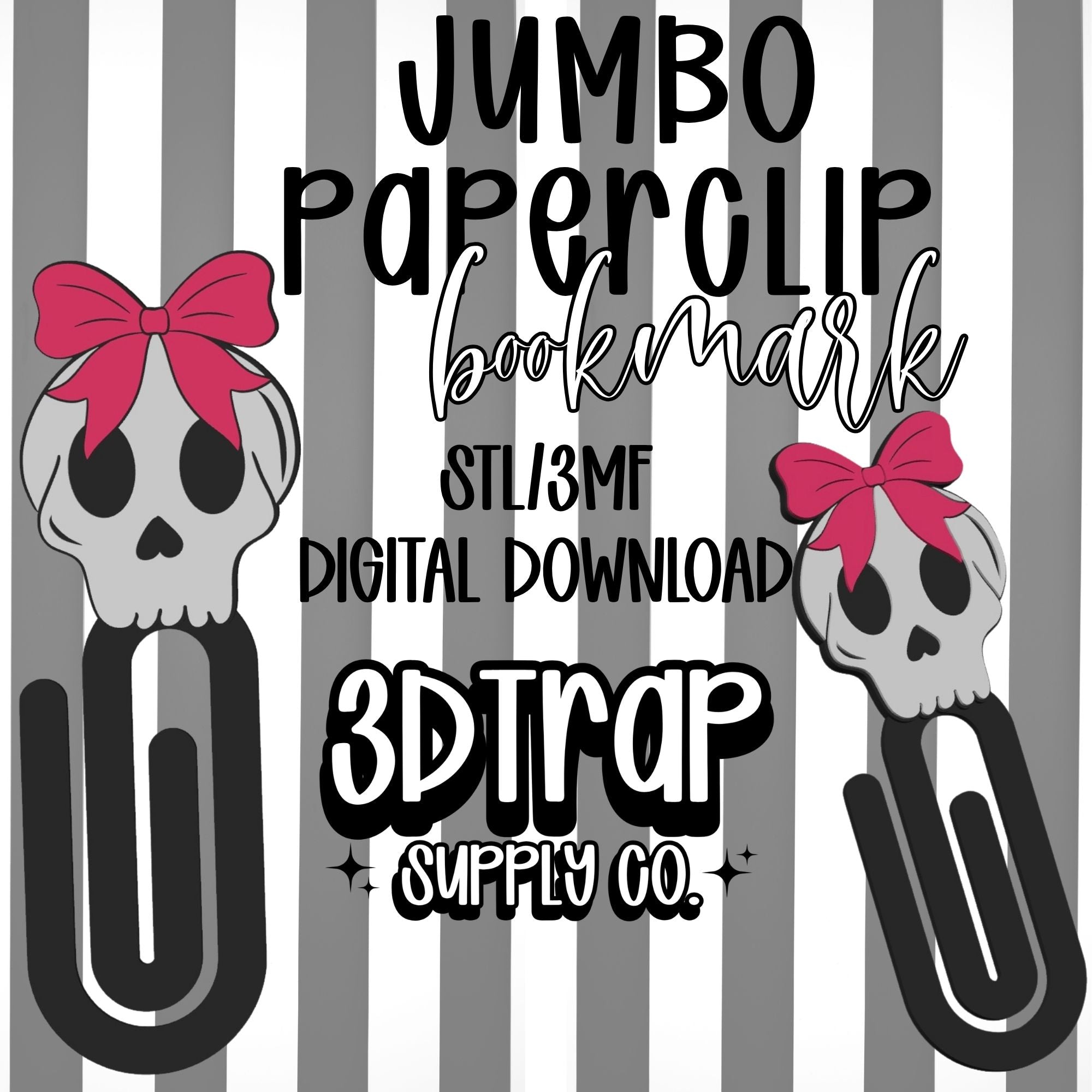 Skull Paperclip Bookmark STL/3MF