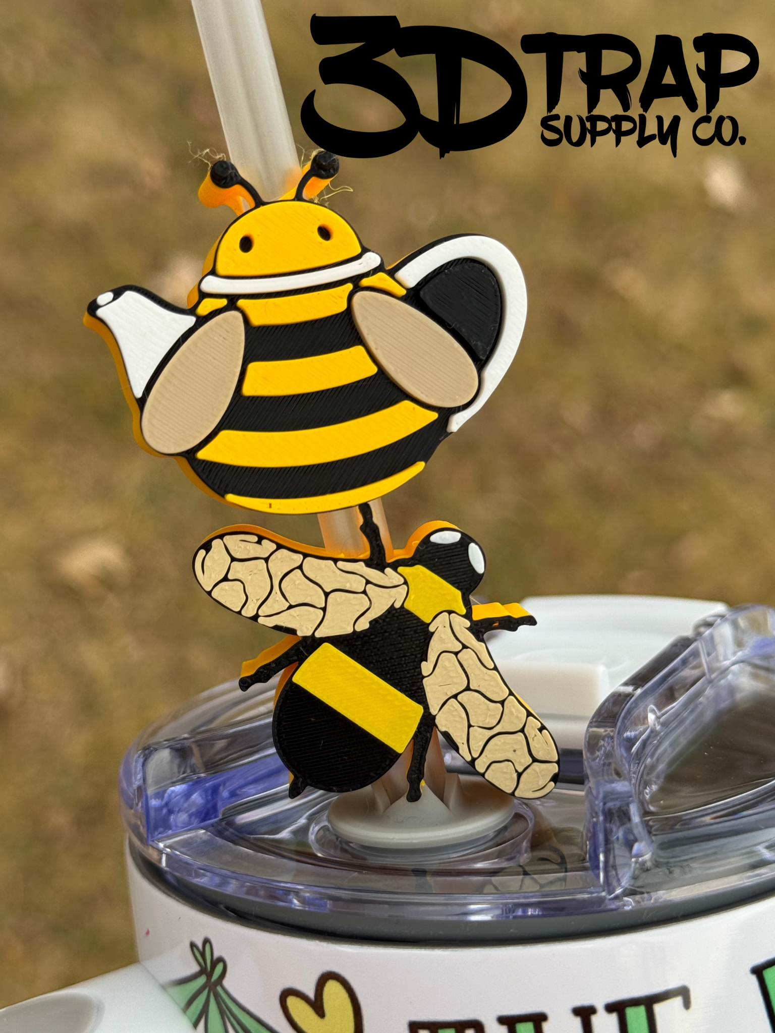 Bee 3D Printed Straw Topper | Reusable Cup Accessory | Tumbler Straw hugger