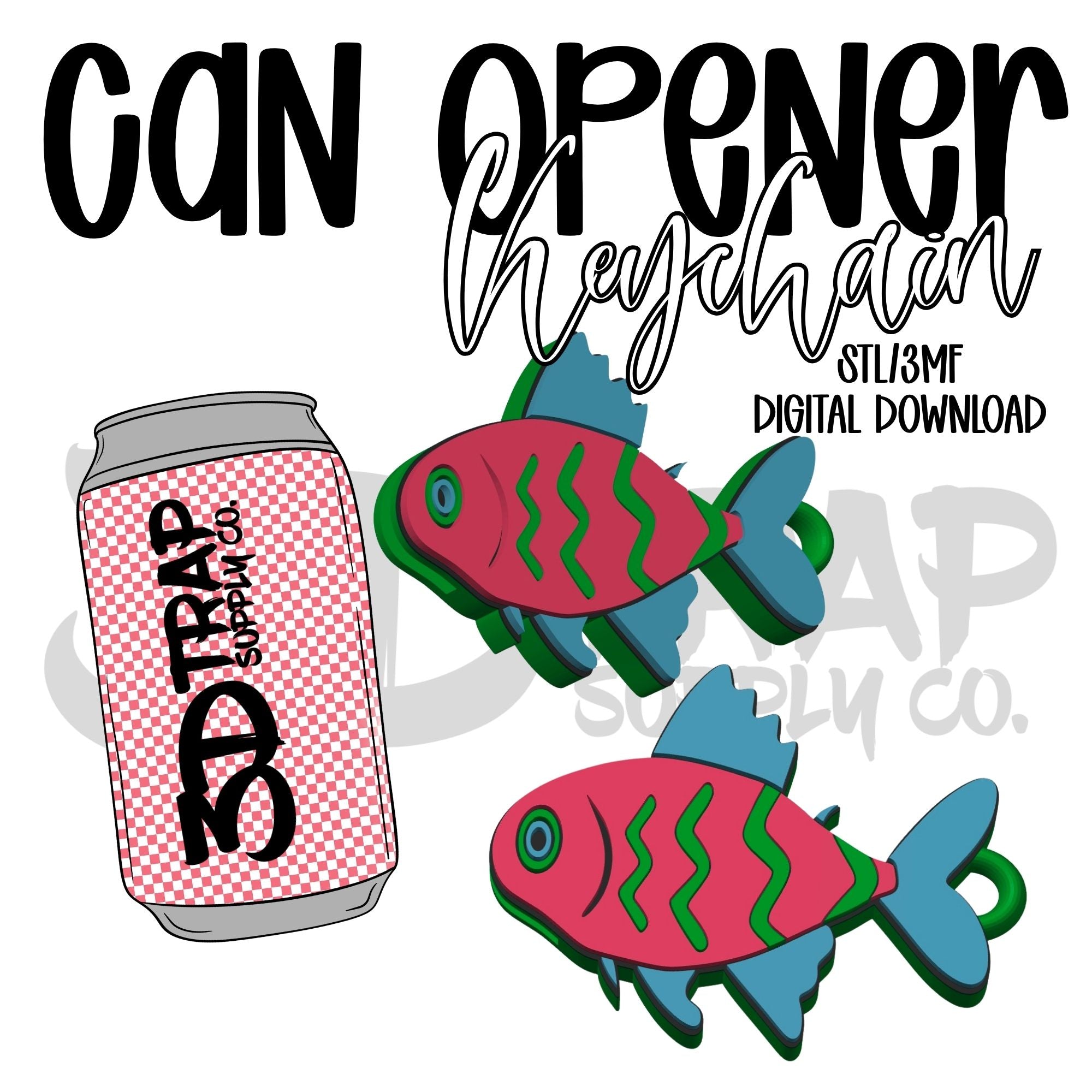Neon Fish Can Opener Keychain STL/3MF