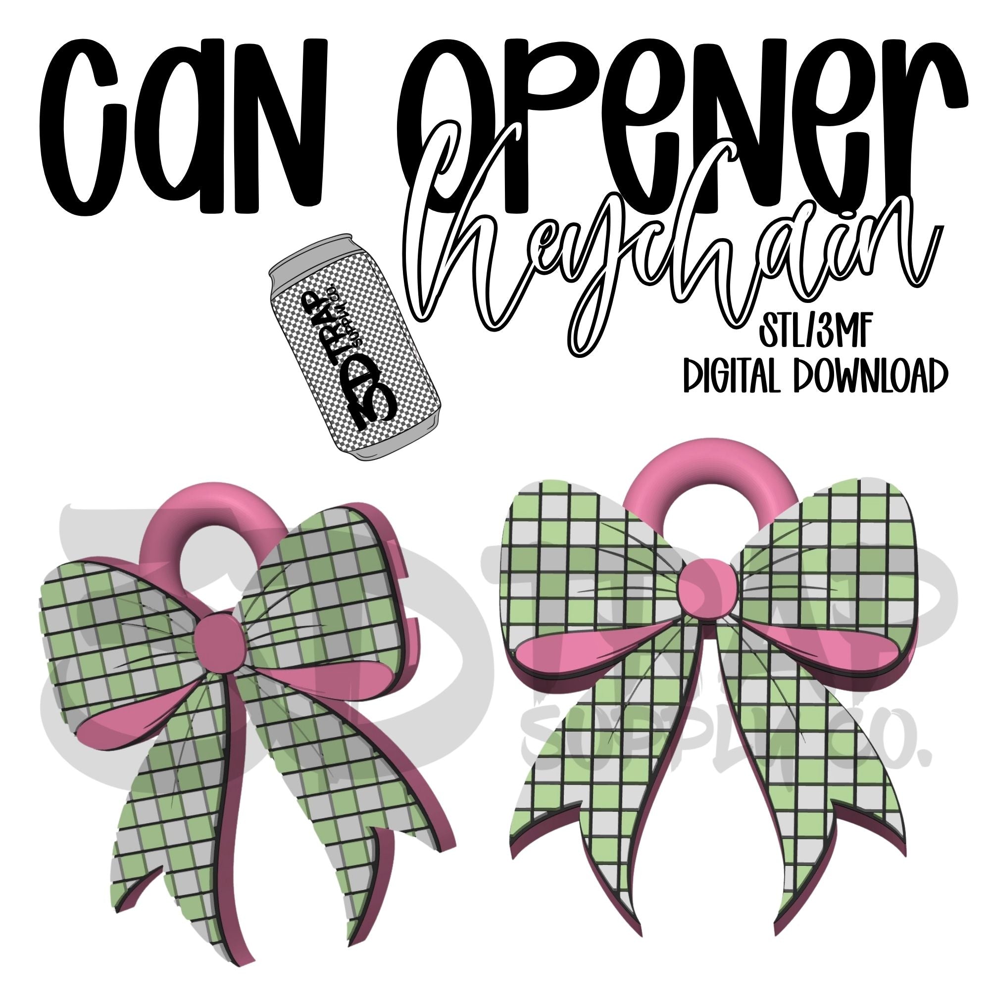 Checker Bow Can Opener Keychain STL/3MF