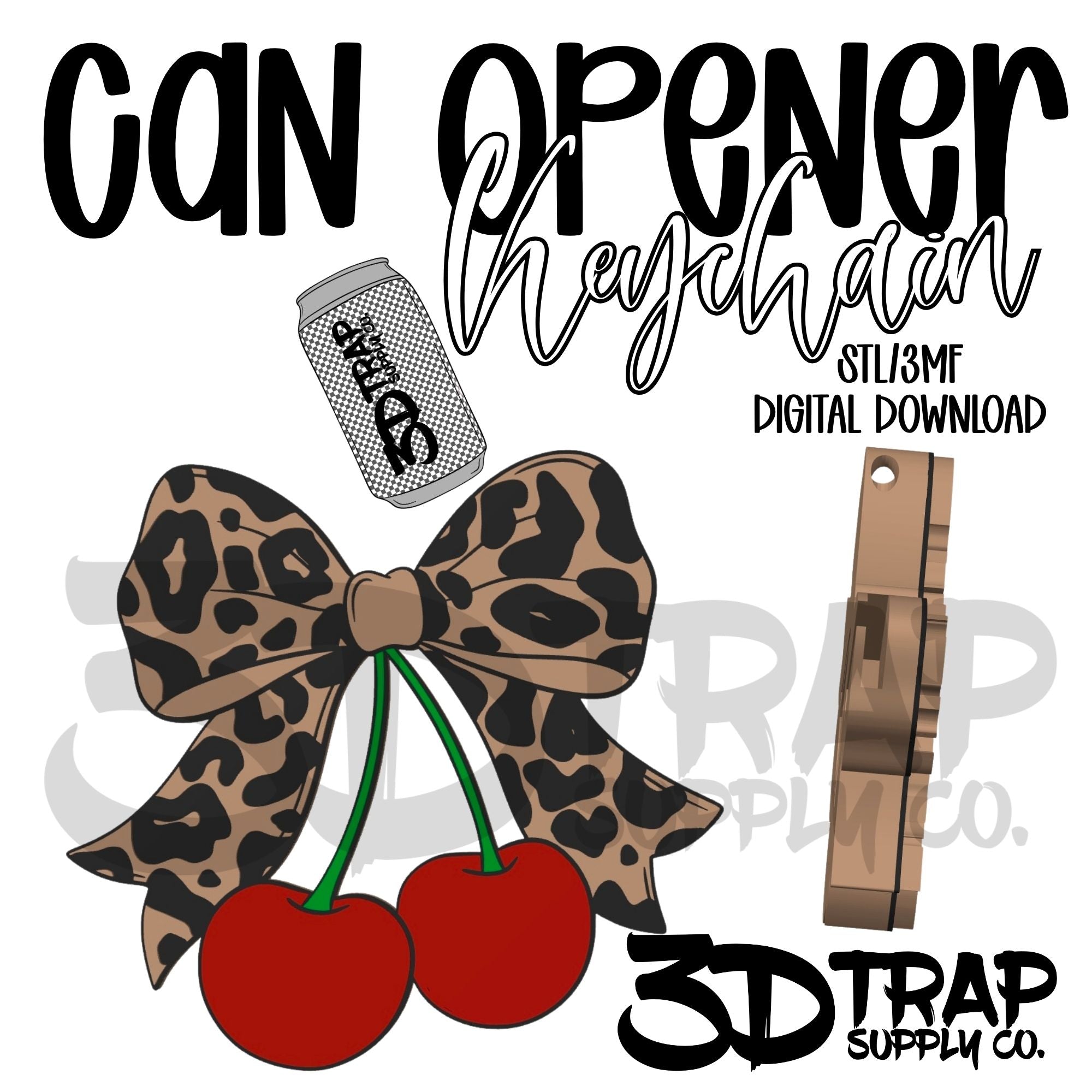 Leopard Bow Cherries  Can Opener Keychain STL/3MF