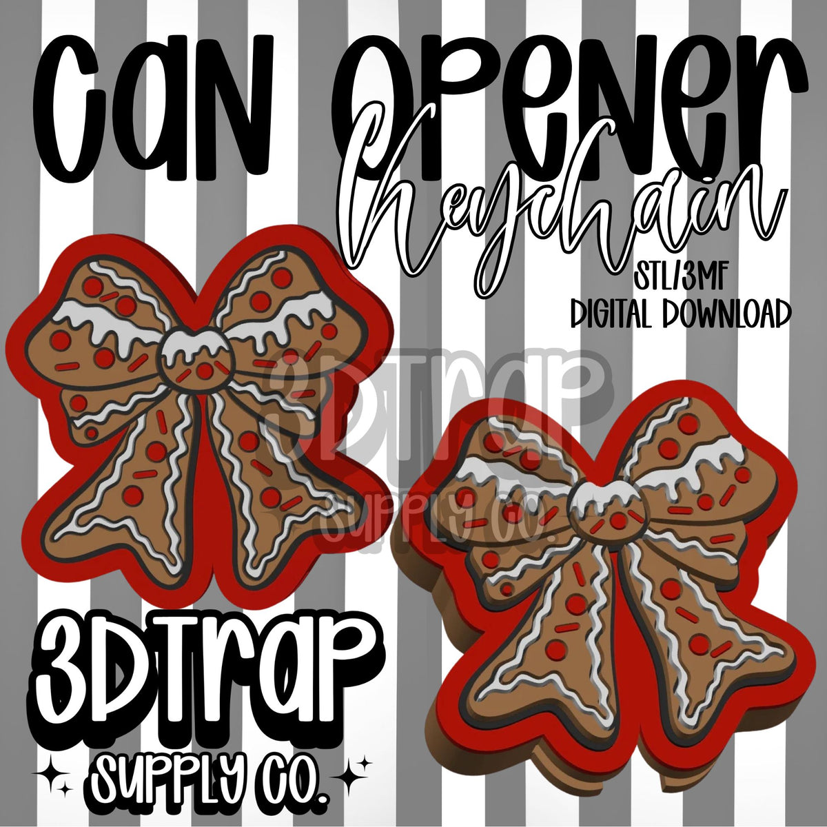Gingerbread  Bow Can Opener Keychain STL/3MF