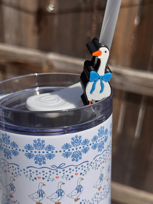 Goose blue bow Straw Topper