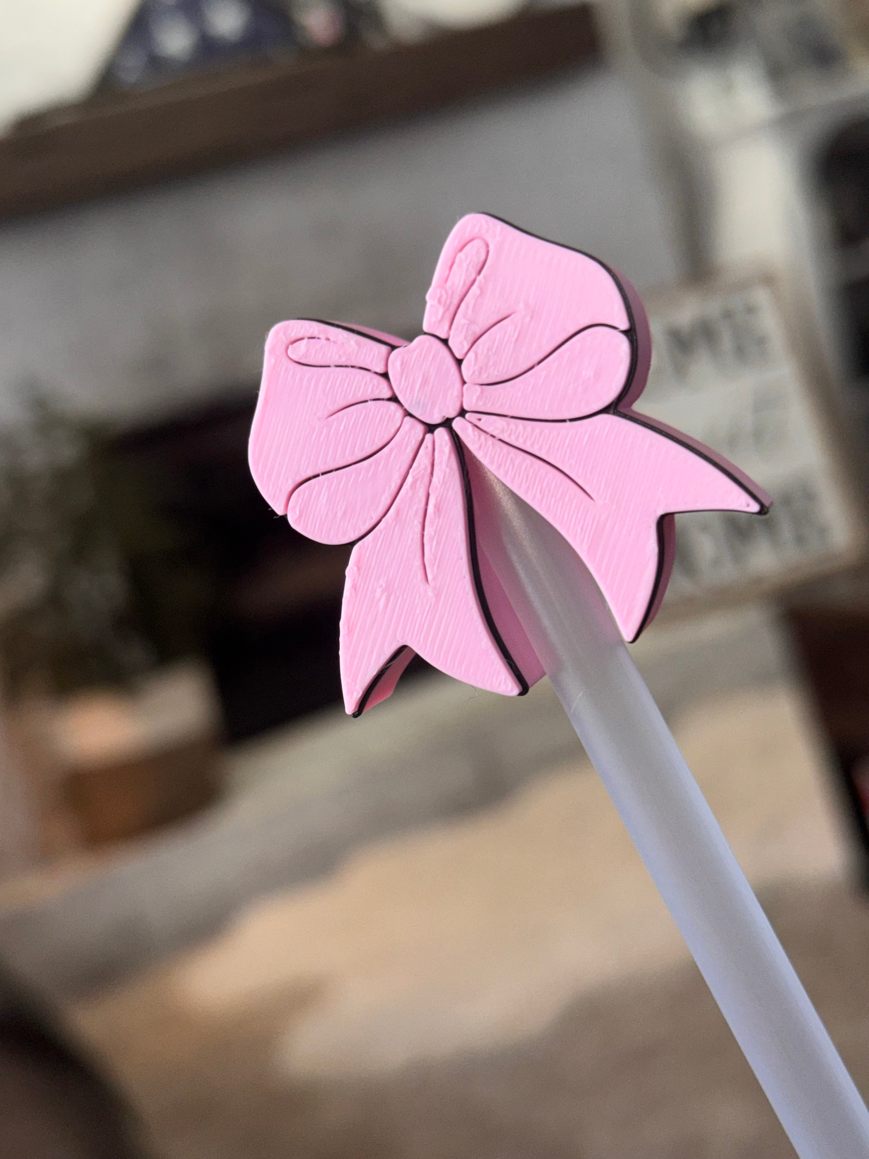 Pink bow  Straw Topper