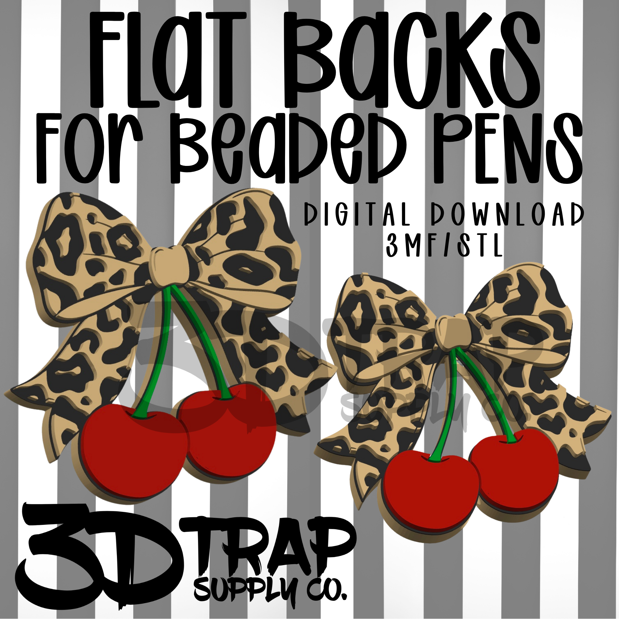 Leopard Bow Cherries Flat Back Stl/3mf file