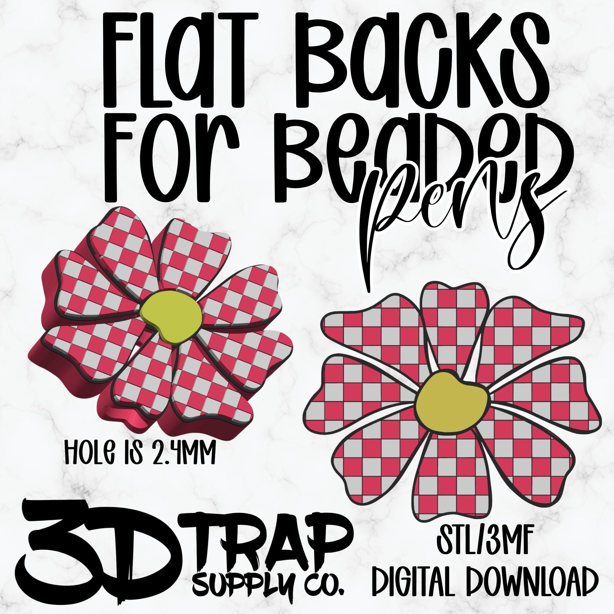 Checker Daisy Trendy  Pen Flat Back Stl/3mf file